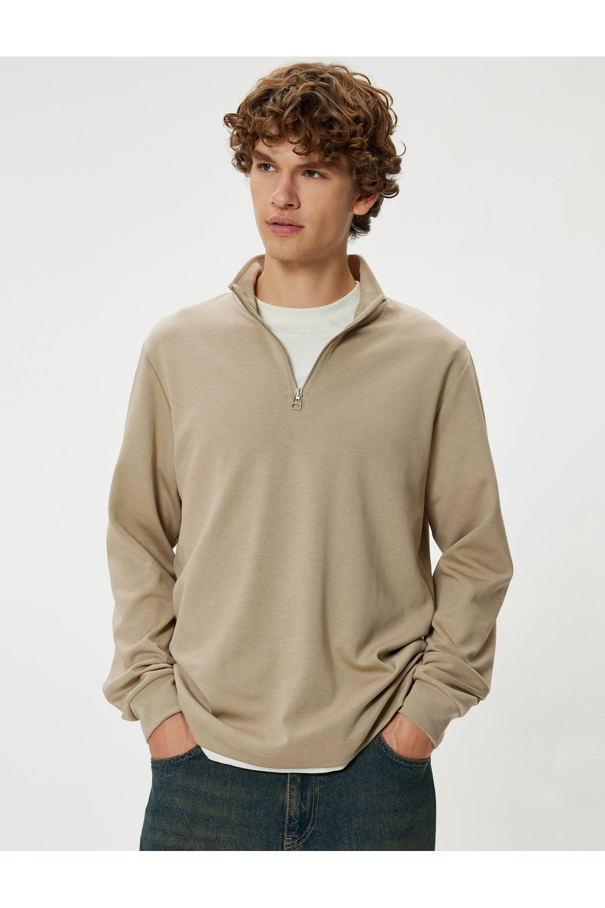 پلیور پایه آستین بلند زیپ دار نخی