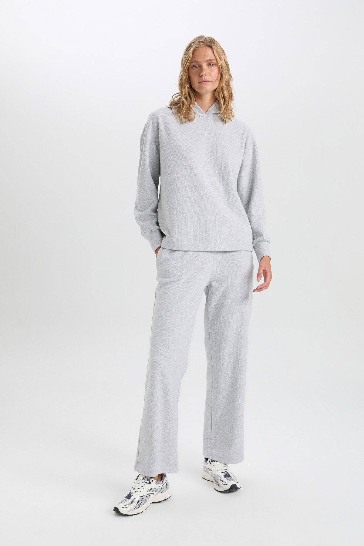 ساق گشاد ساق گشاد دور کمر الاستیک بنددار شلوار جیبی ساده E1998AX24WN