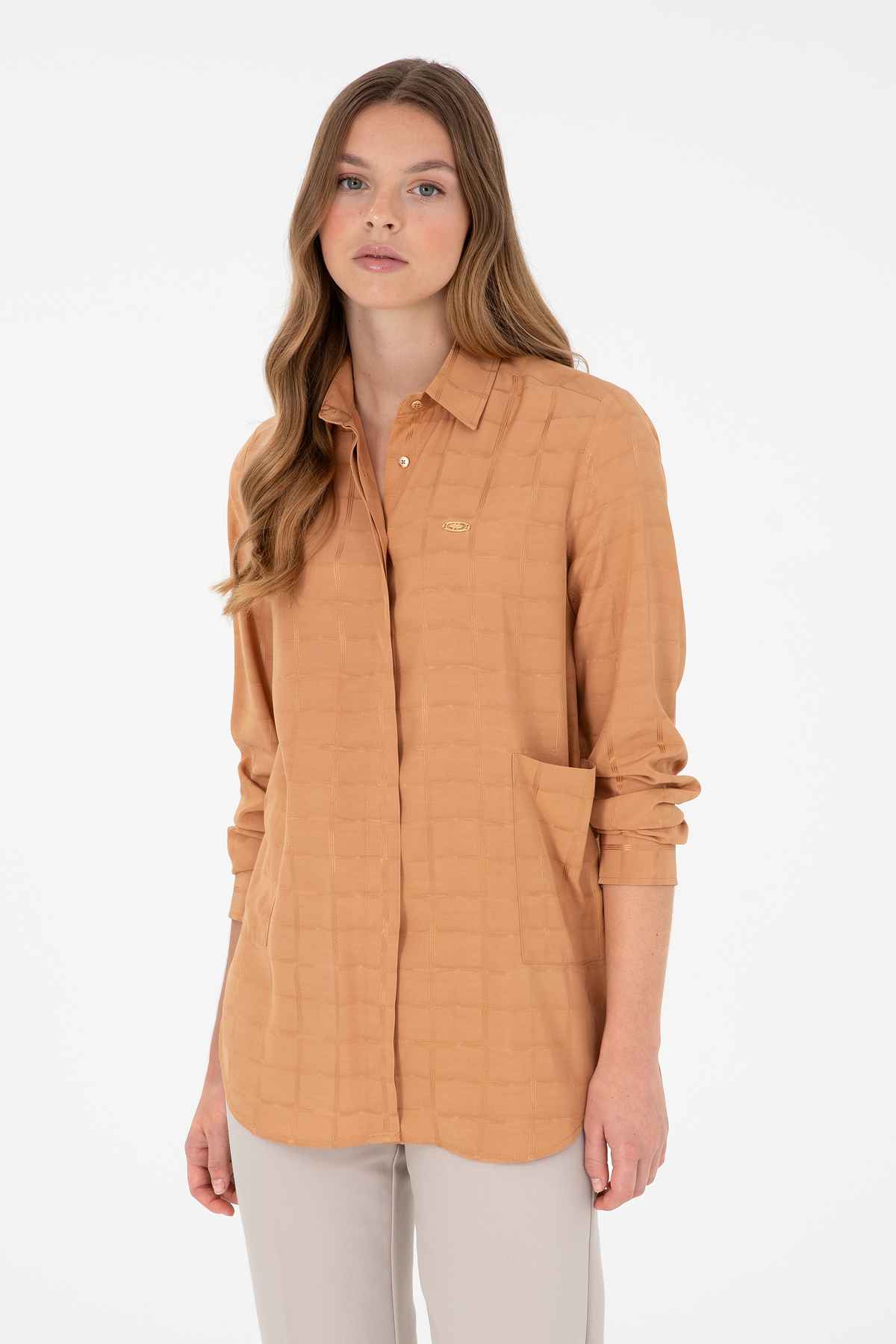 پیراهن آستین بلند زنانه شتری 50289890-VR015