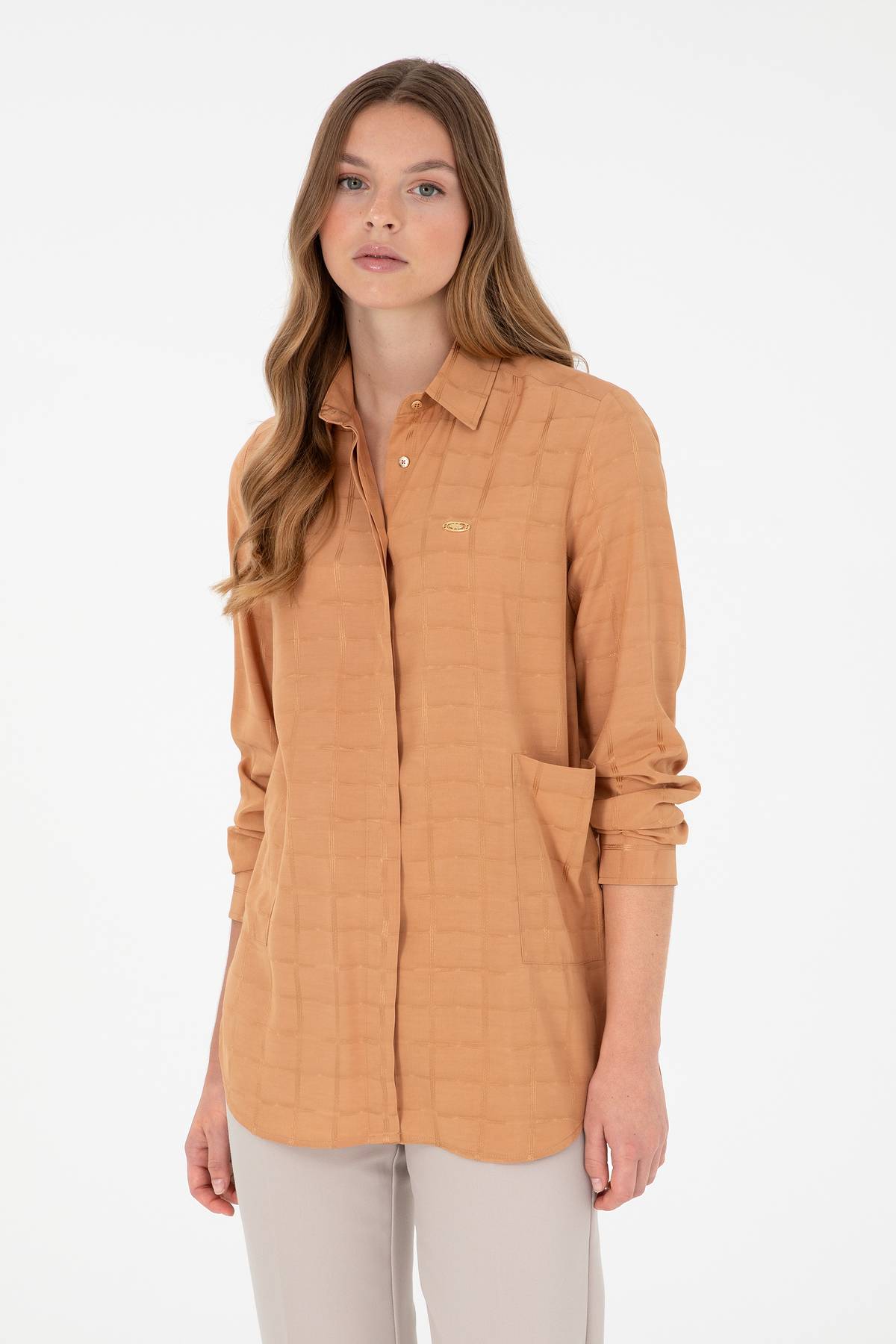 پیراهن آستین بلند زنانه شتری 50289890-VR015