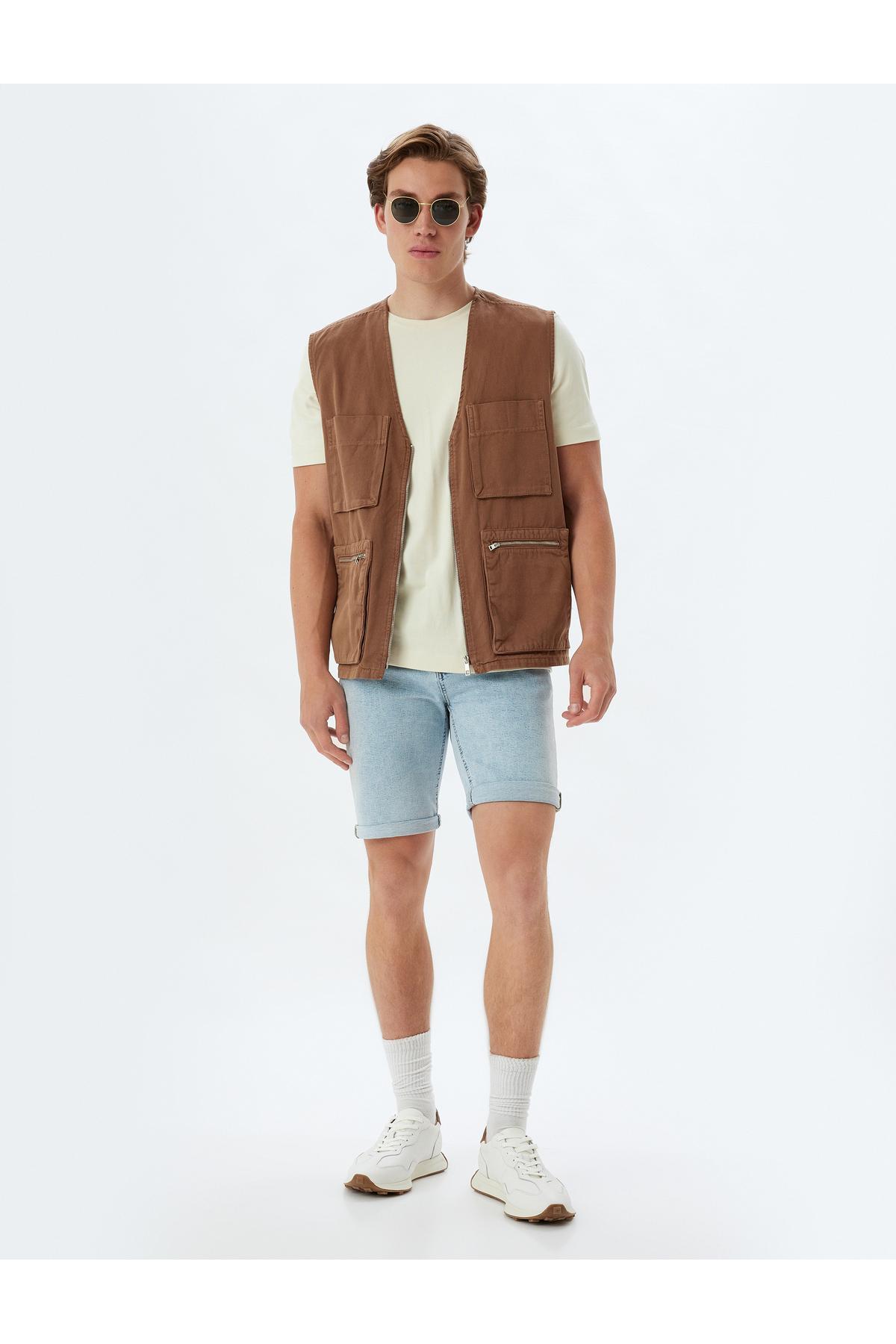 شلوارک جین برمودا جین باریک و با جزییات نخی