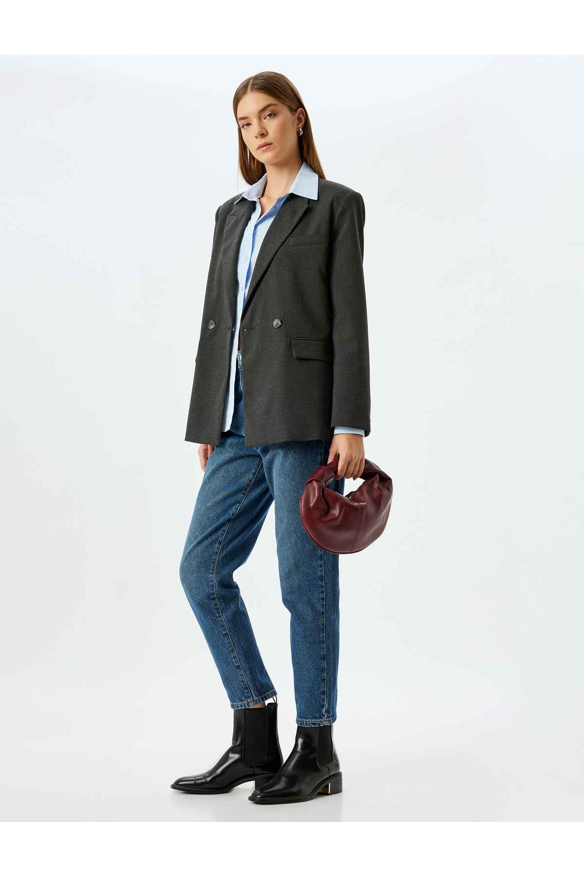 جیب کمر معمولی دکمه دار پنبه با شلوار جین متناسب با شلوار جین