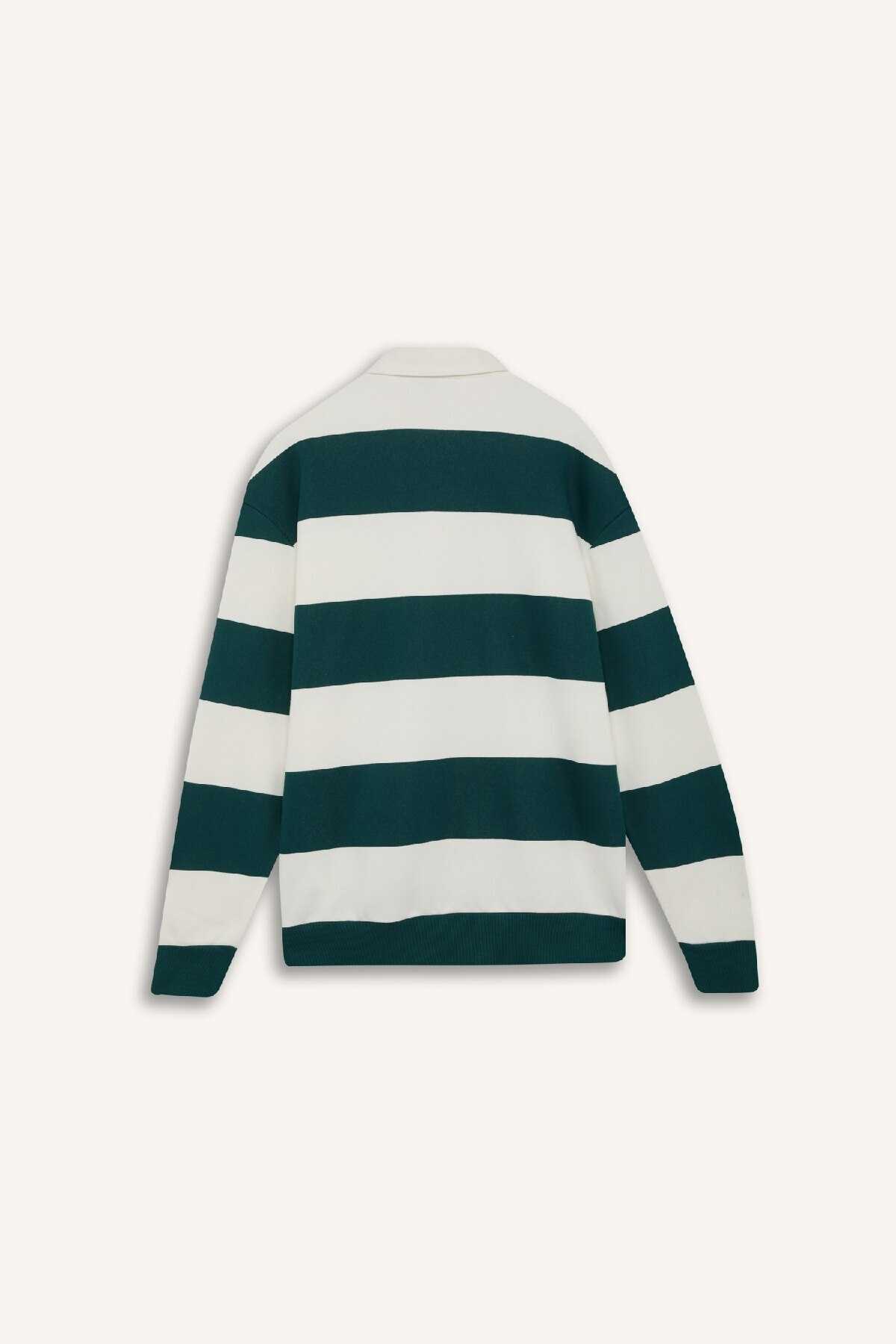 سویشرت راه راه یقه پولو باکسی فیت