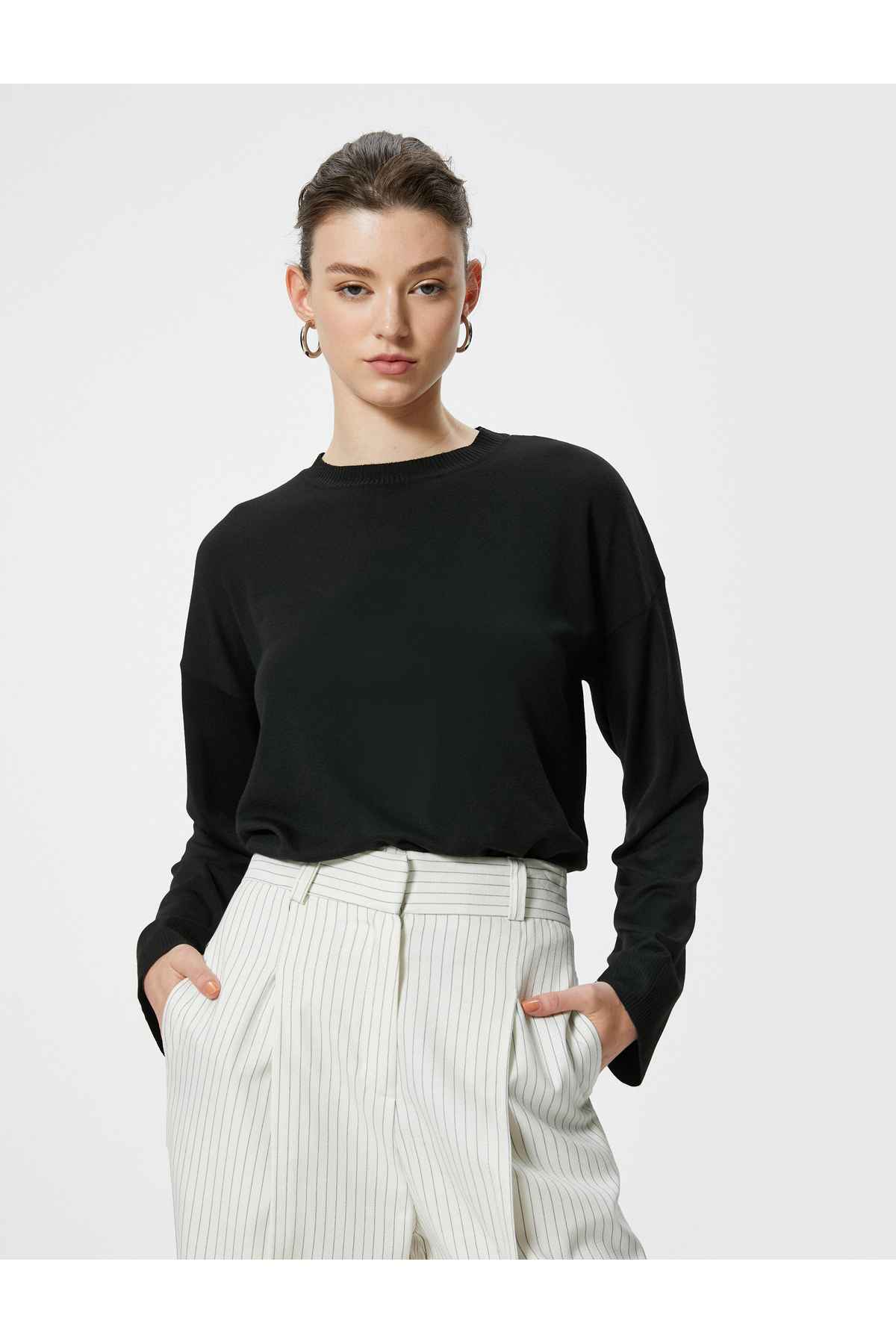 یقه آستین بلند ژاکت بافتنی پایه