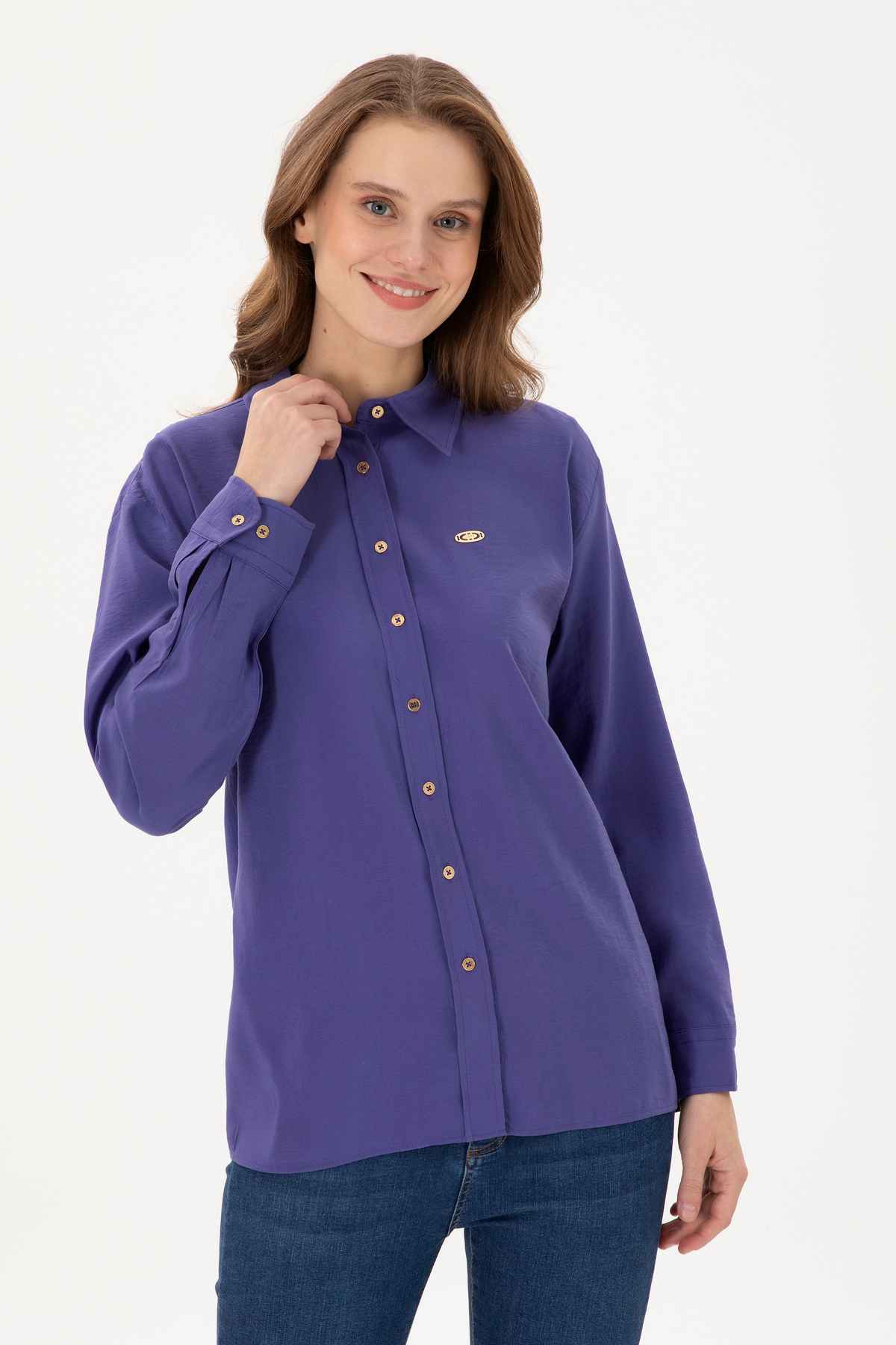 پیراهن آستین بلند بنفش زن 50289849-VR038