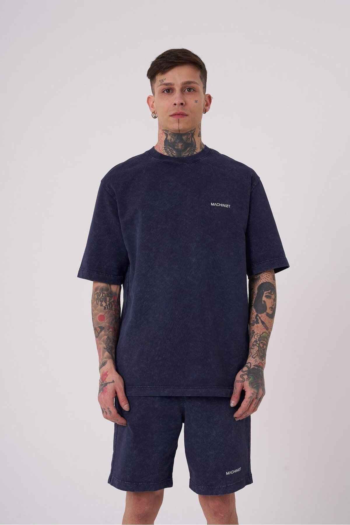 تیشرت مردانه لاکچری شسته شده پایه ریلکس خالدار خاکستری