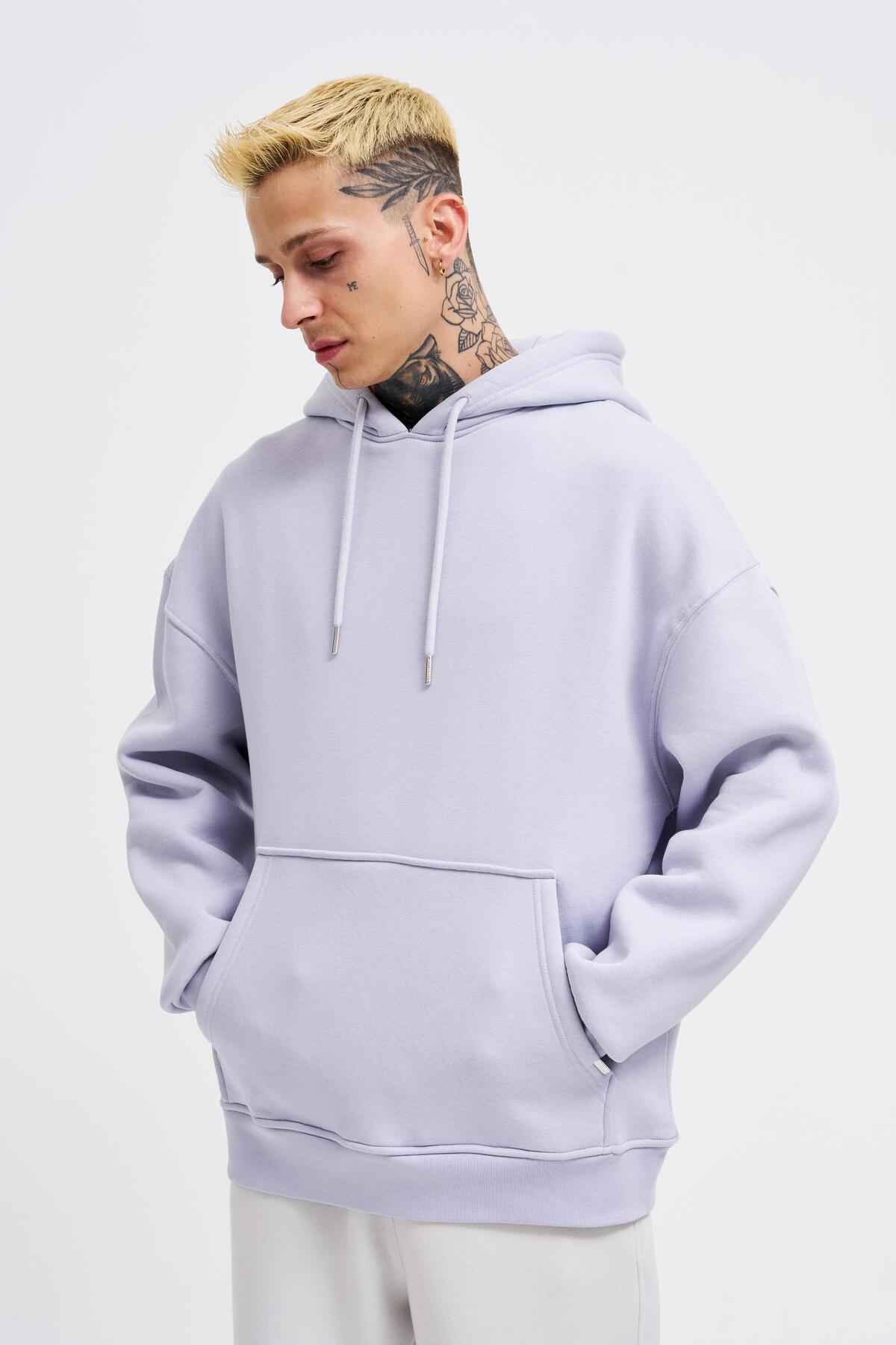 سویشرت جیبی سایز بزرگ یاسی یخی