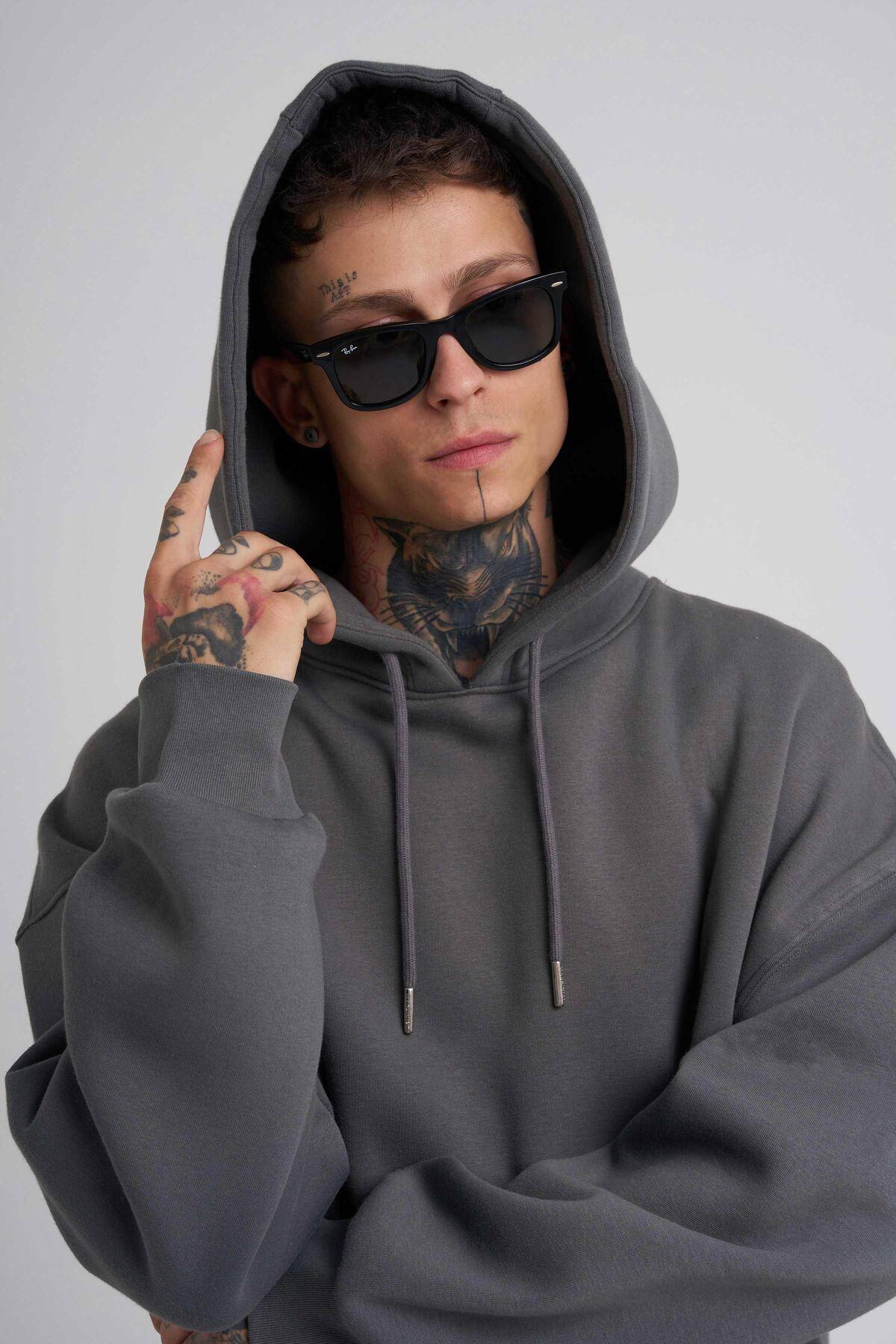 سویشرت جیبی سایز بزرگ یاسی یخی