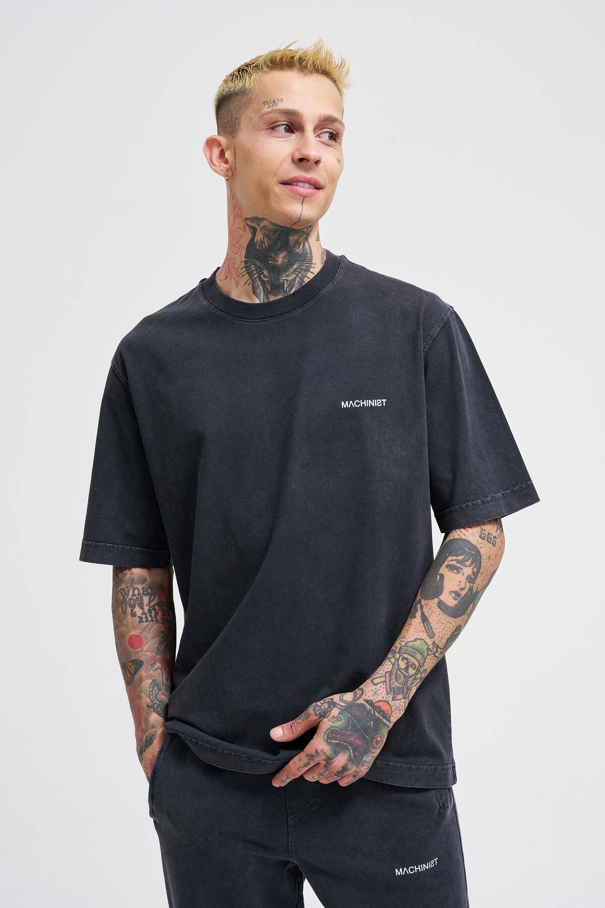 تیشرت مردانه لاکچری شسته شده پایه ریلکس خالدار خاکستری