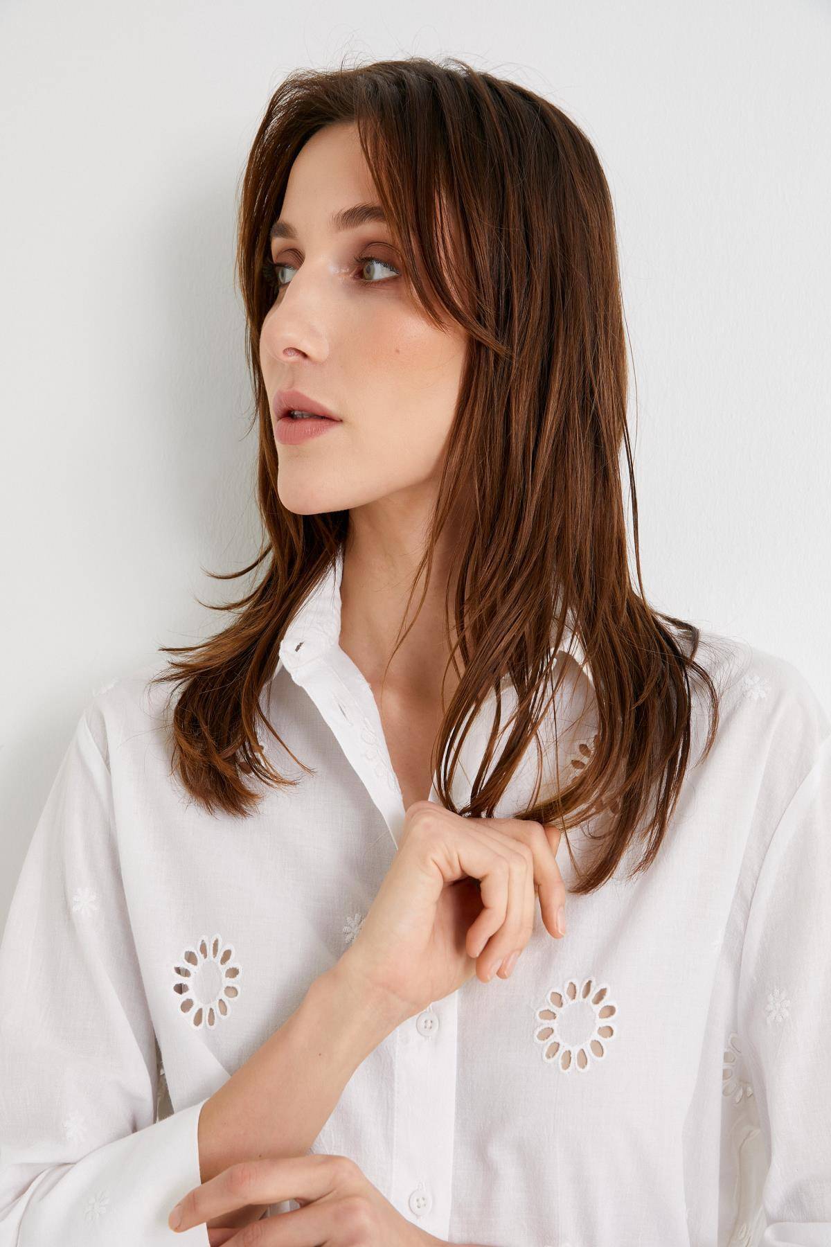 پیراهن آستین بلند نخی سایز بزرگ