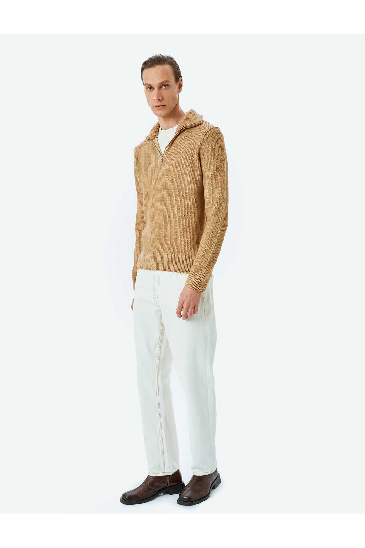 ژاکت بافتنی آستین بلند نیم زیپ