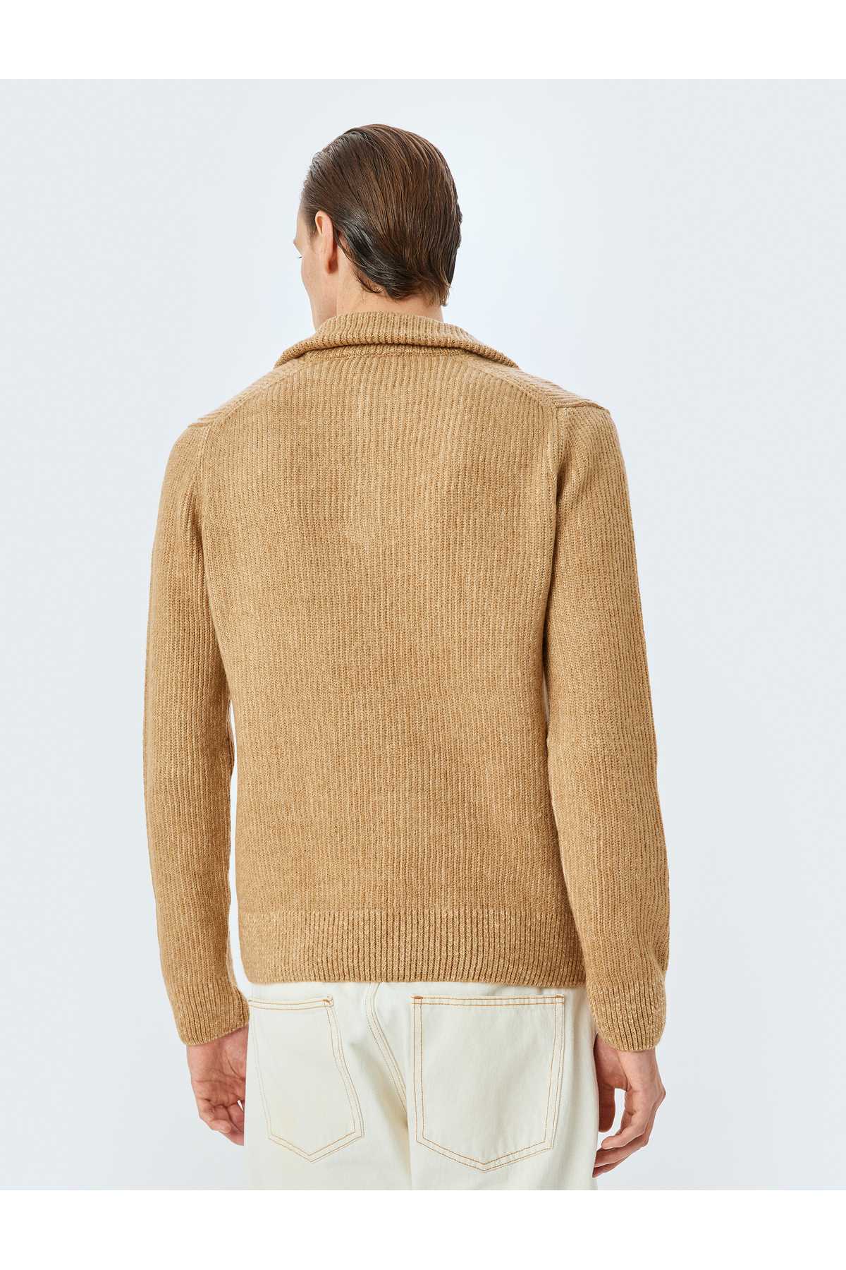 ژاکت بافتنی آستین بلند نیم زیپ