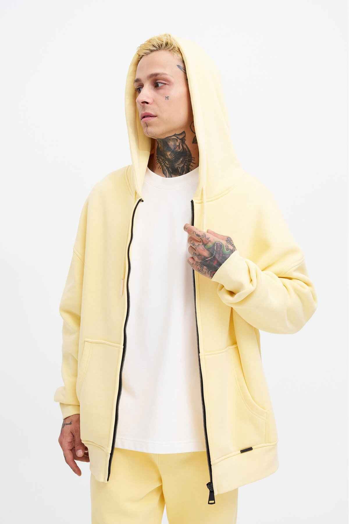 سویشرت ساده زیپ دار جیب دار یاسی یخی