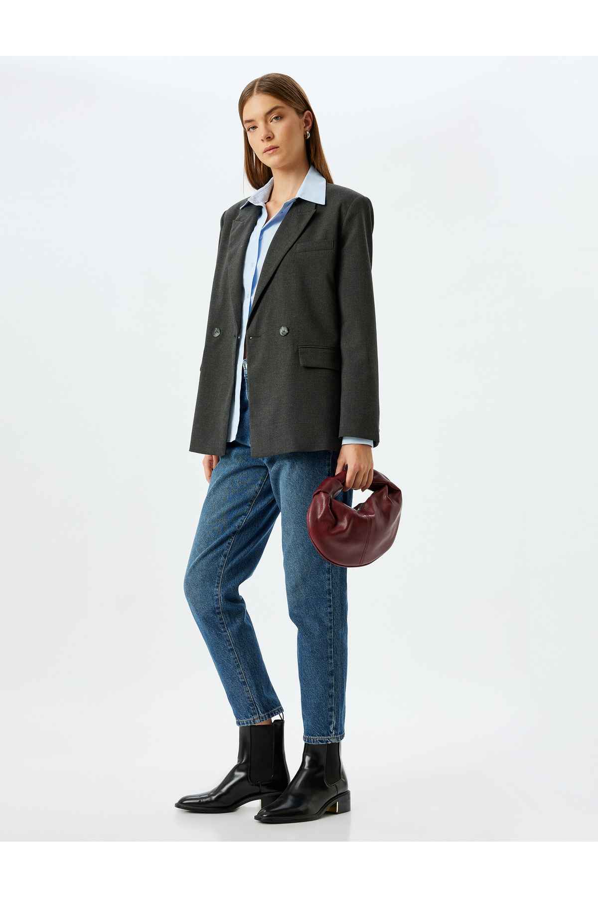 جیب کمر معمولی دکمه دار پنبه با شلوار جین متناسب با شلوار جین