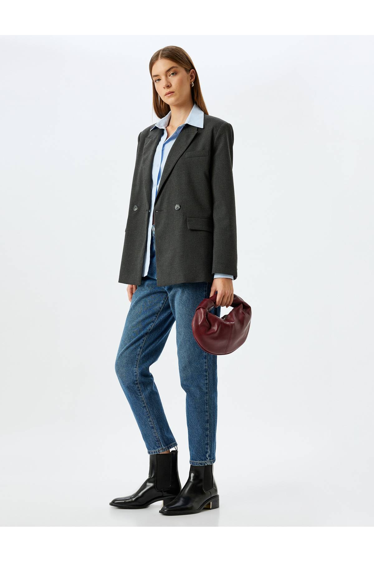 جیب کمر معمولی دکمه دار پنبه با شلوار جین متناسب با شلوار جین