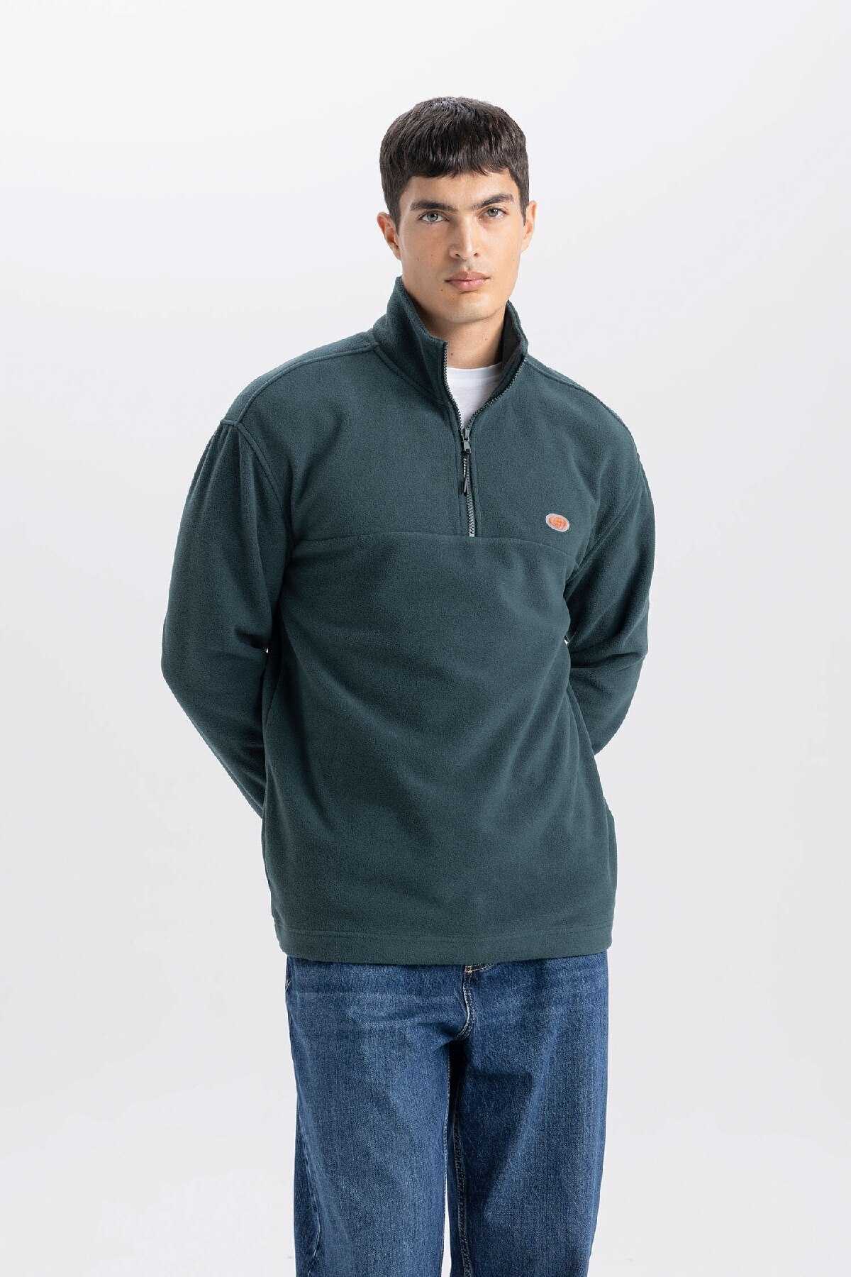 سویشرت پشمی زیپ دار یقه بلند Relax Fit