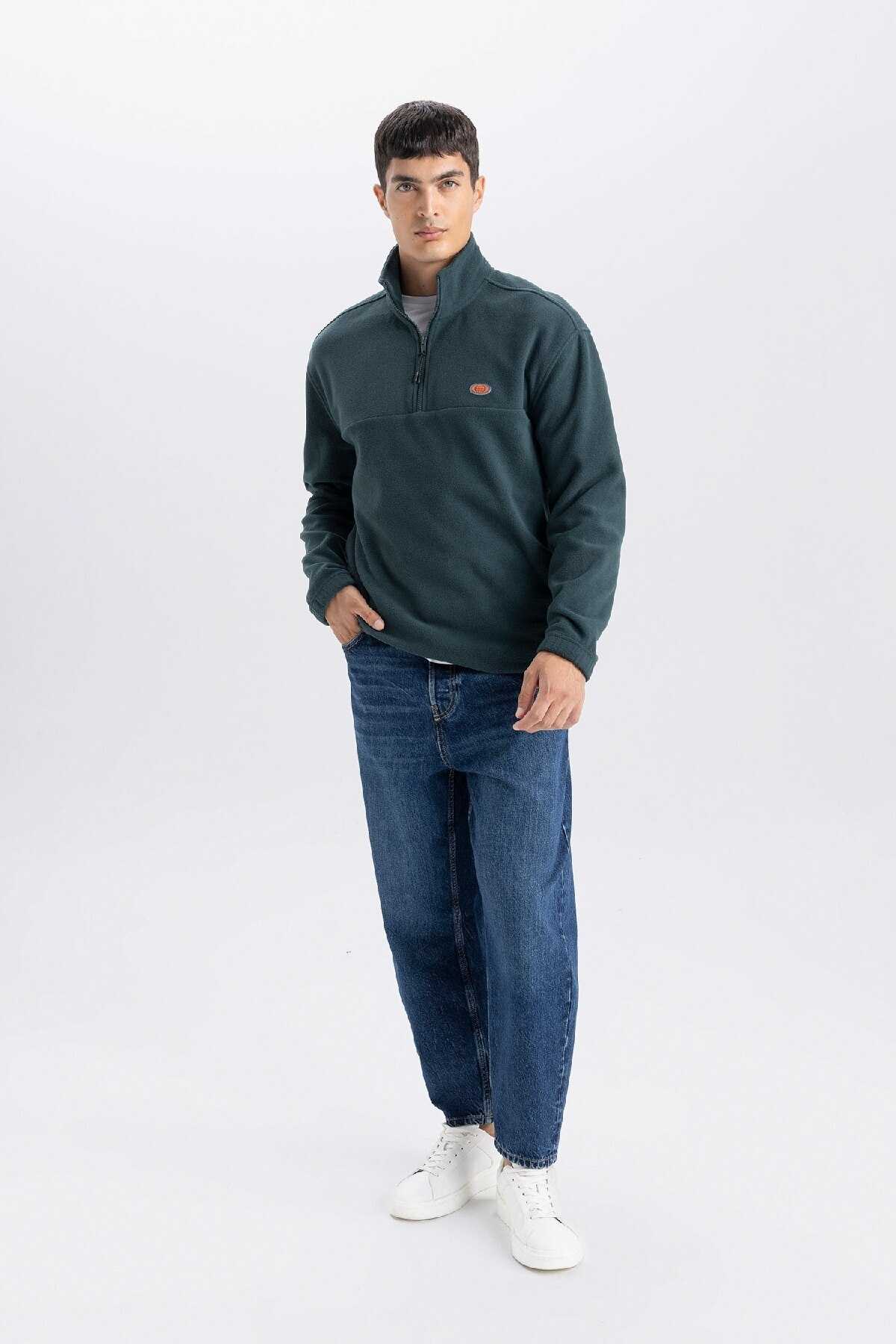 سویشرت پشمی زیپ دار یقه بلند Relax Fit