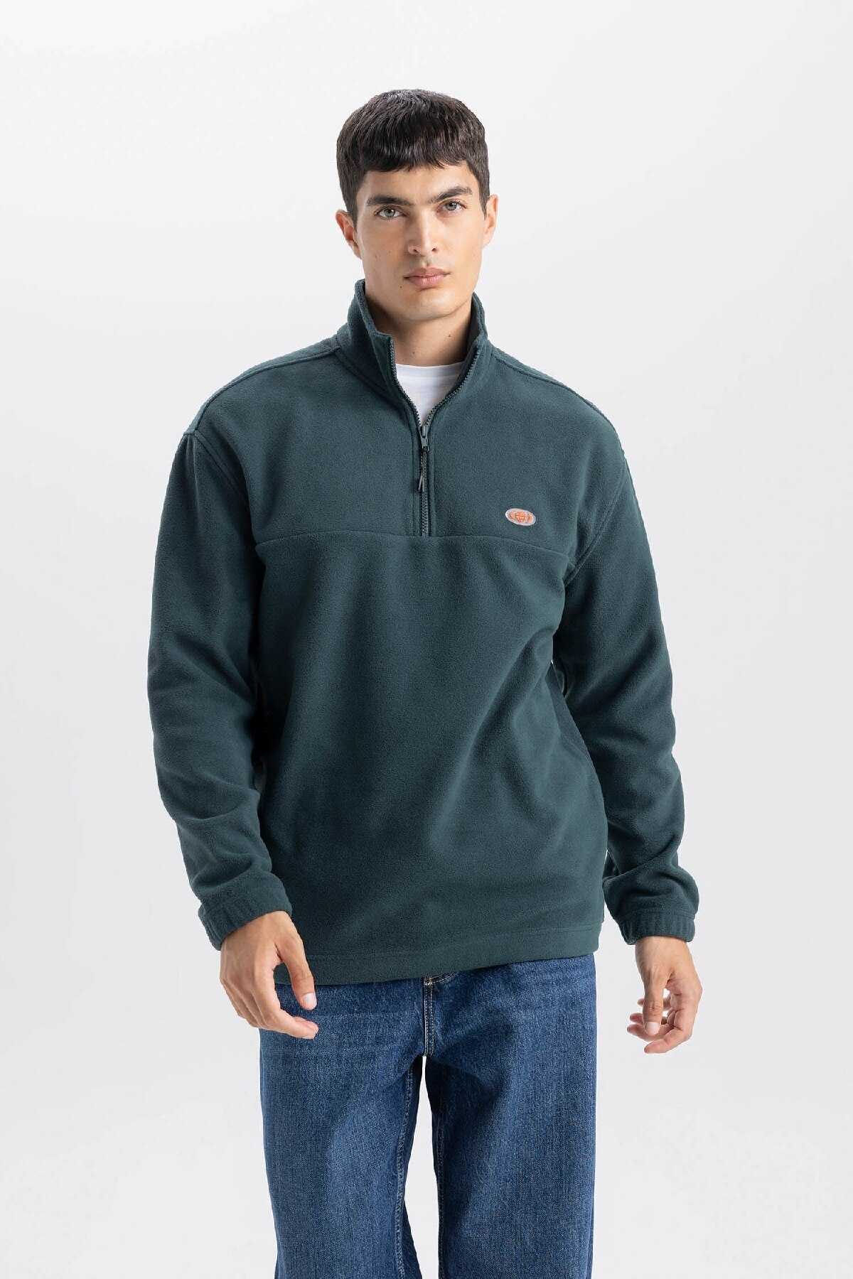 سویشرت پشمی زیپ دار یقه بلند Relax Fit