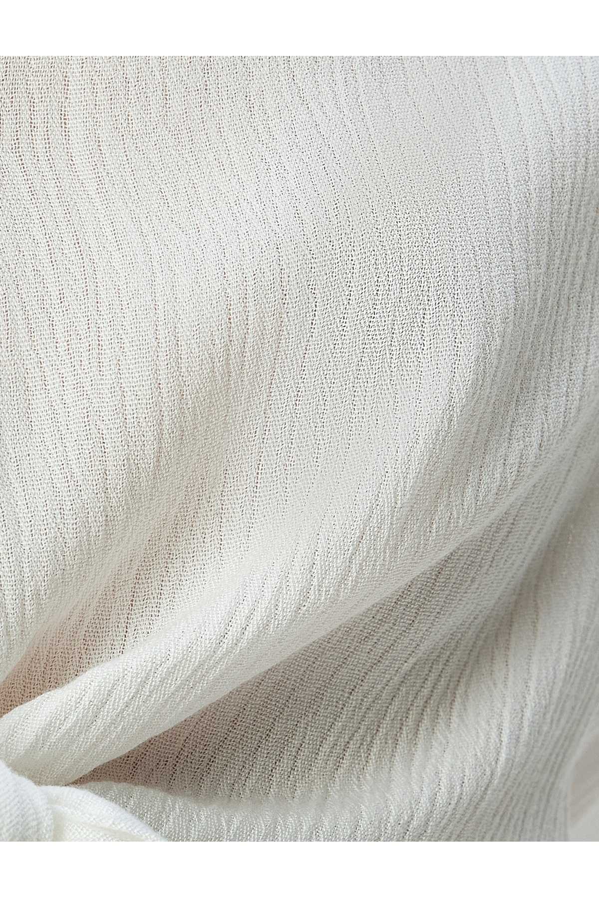 بلوز آستین بلند با جزئیات کراوات دکمه دار ویسکوز کراپ