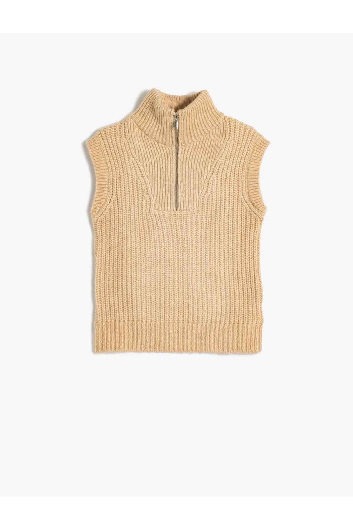 ژاکت بافتنی یقه نیم زیپ آستین دار