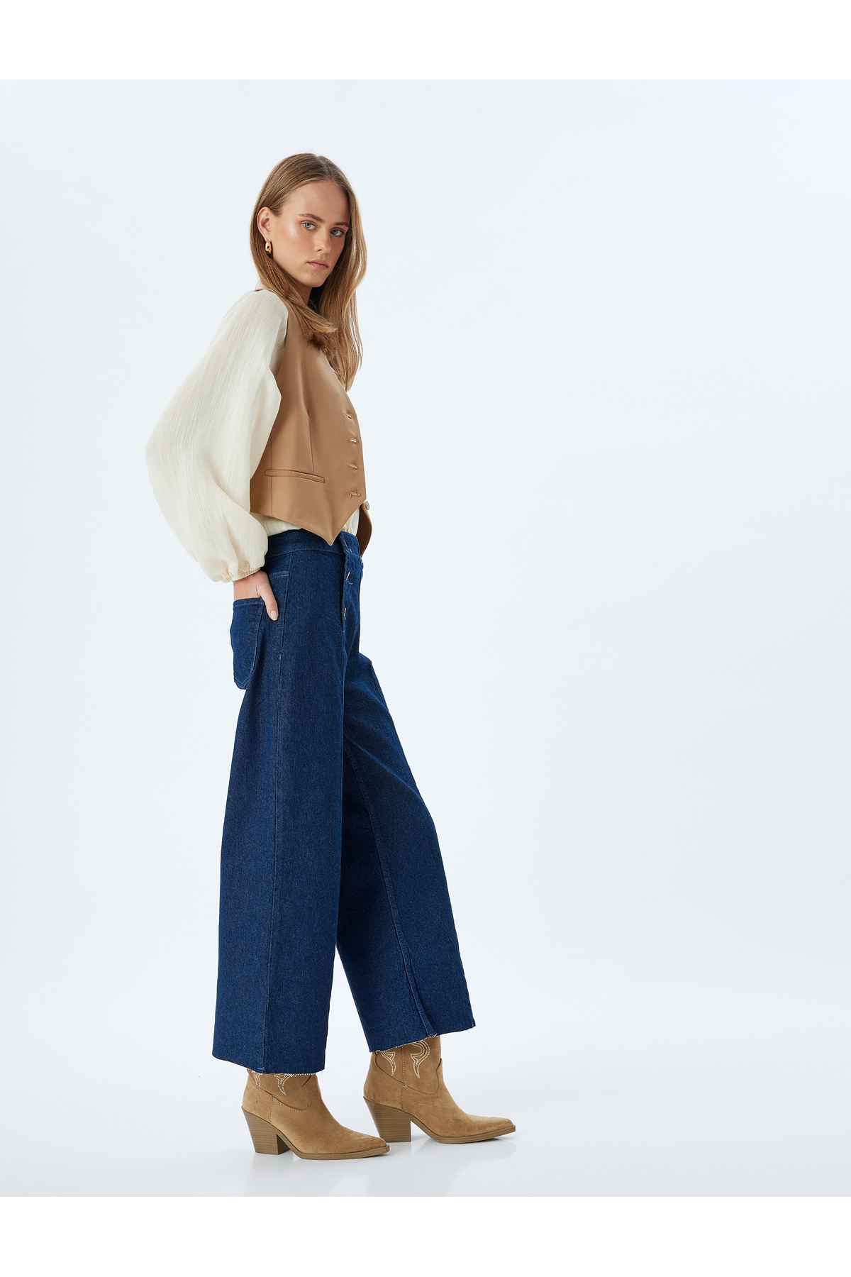 شلوار جین پهن بریده کمر بلند - جین ساندرا