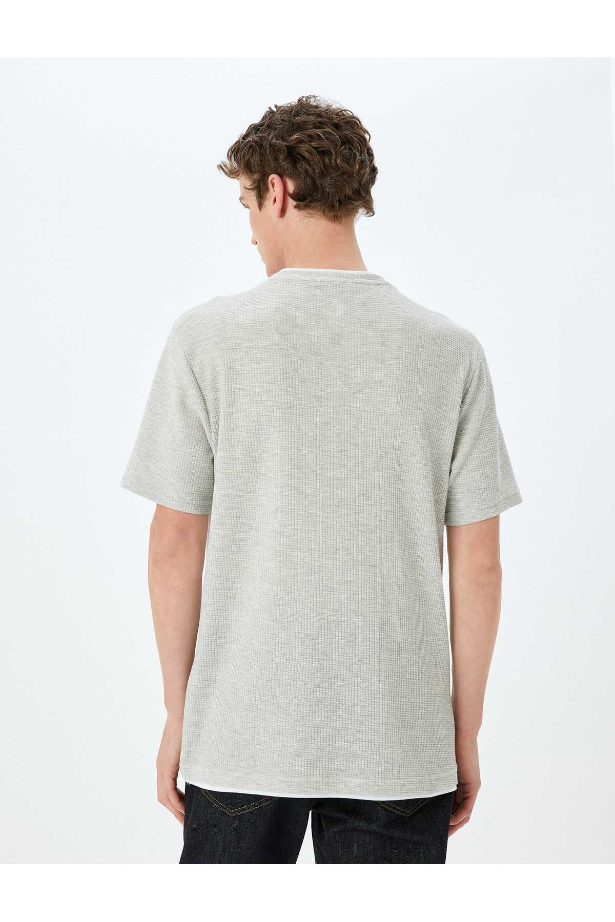 گردن آستین کوتاه بافتی با جزئیات پنبه مخلوط دوچرخه مخلوط باریک تناسب T -shirt