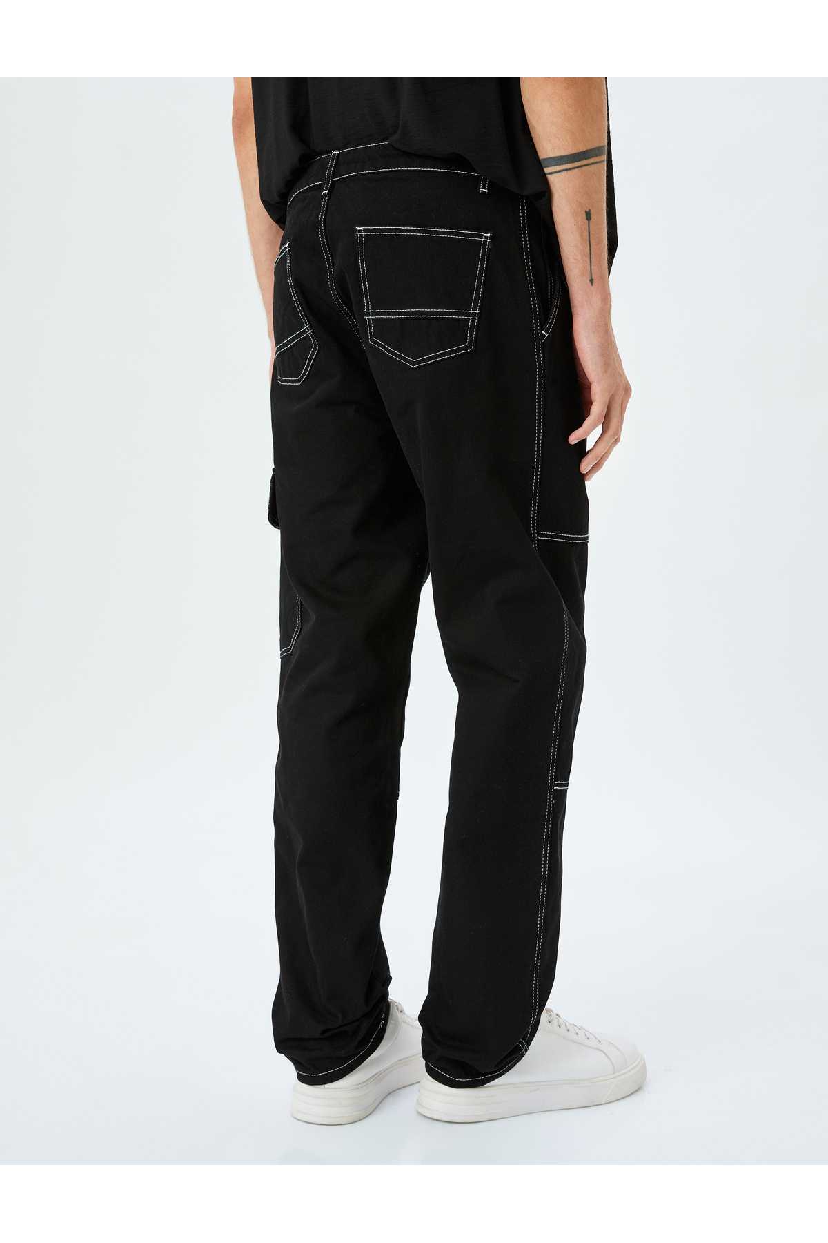 شلوار جین مستقیم باری با دوخت پنبه ای بزرگ