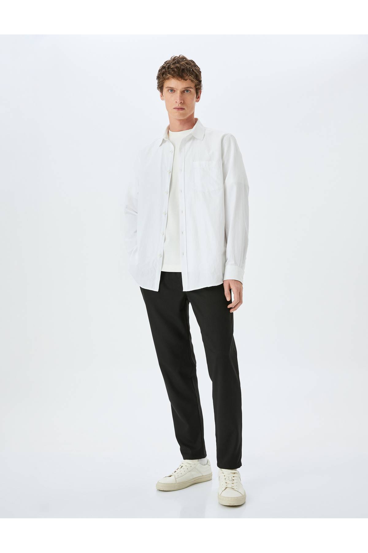 شلوار ترکیبی ویسکوز باریک با جزئیات جیب و کمربند