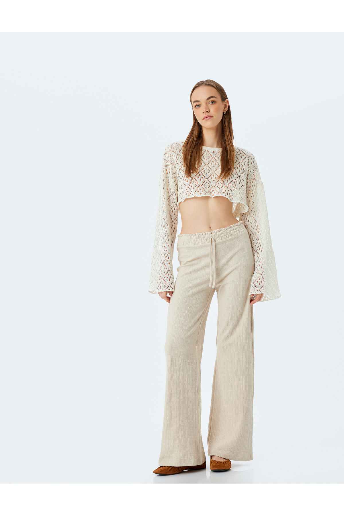 شلوار بنددار با کمر بلند Gipeli