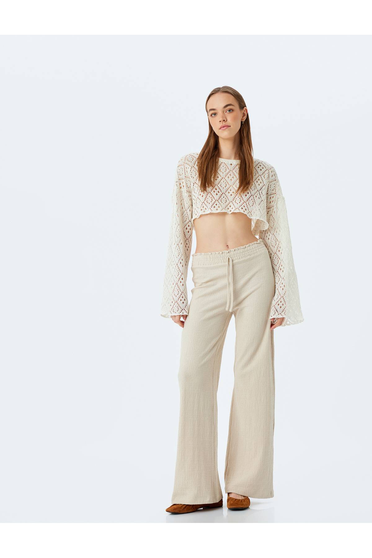 شلوار بنددار با کمر بلند Gipeli