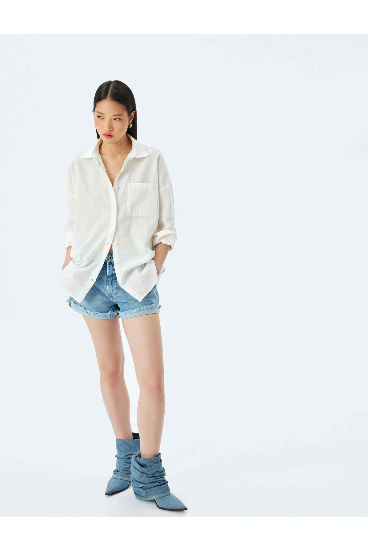 پیراهن آستین بلند و دقیق دکمه یقه کلاسیک