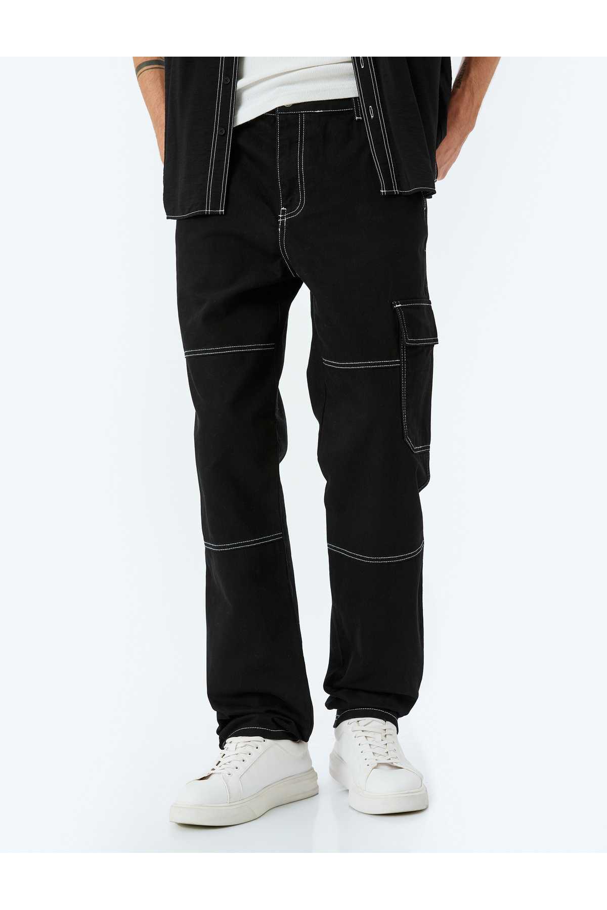 شلوار جین مستقیم باری با دوخت پنبه ای بزرگ