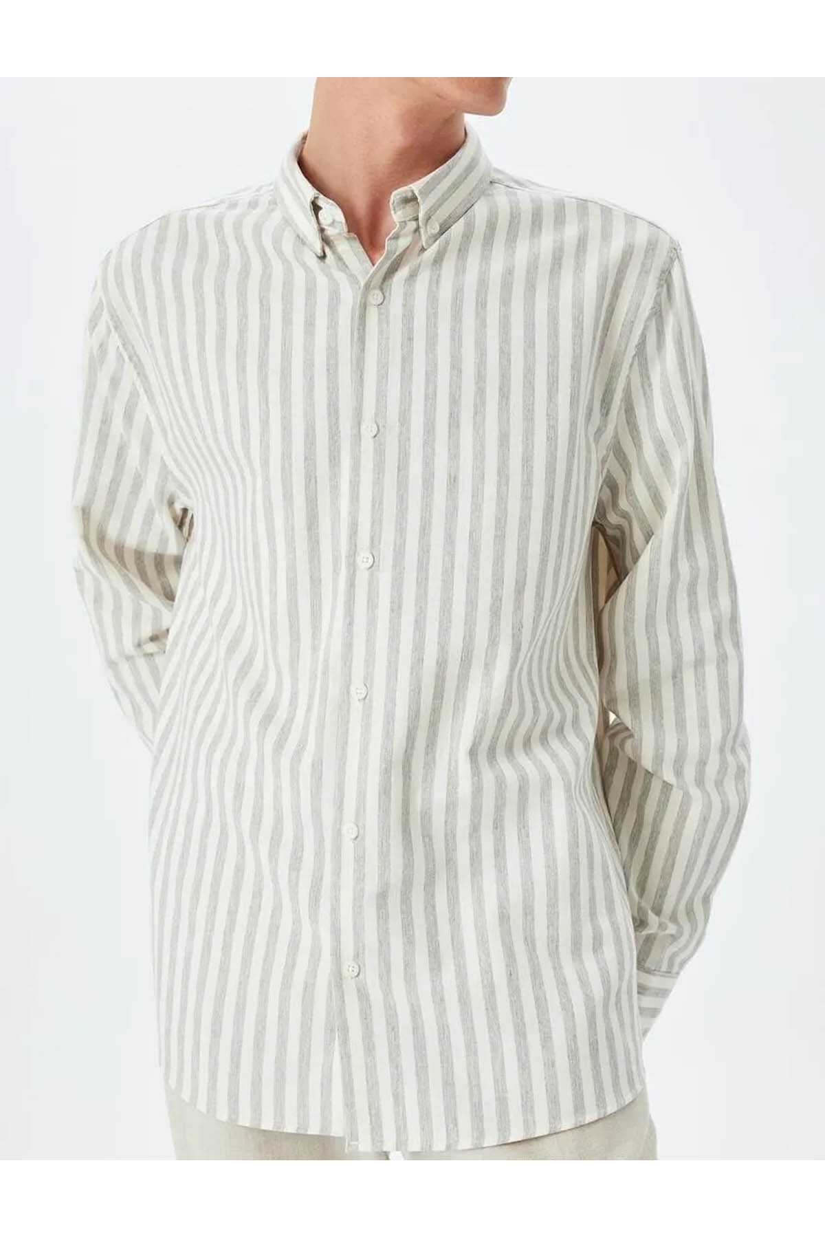 پیراهن مرد خاکستری راه راه باریک 5SAM60004HW