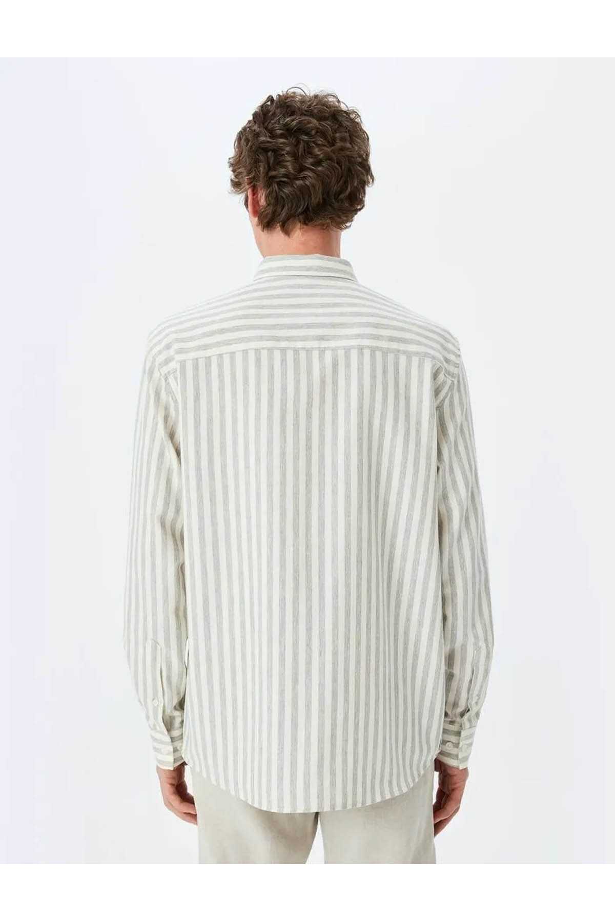 پیراهن مرد خاکستری راه راه باریک 5SAM60004HW