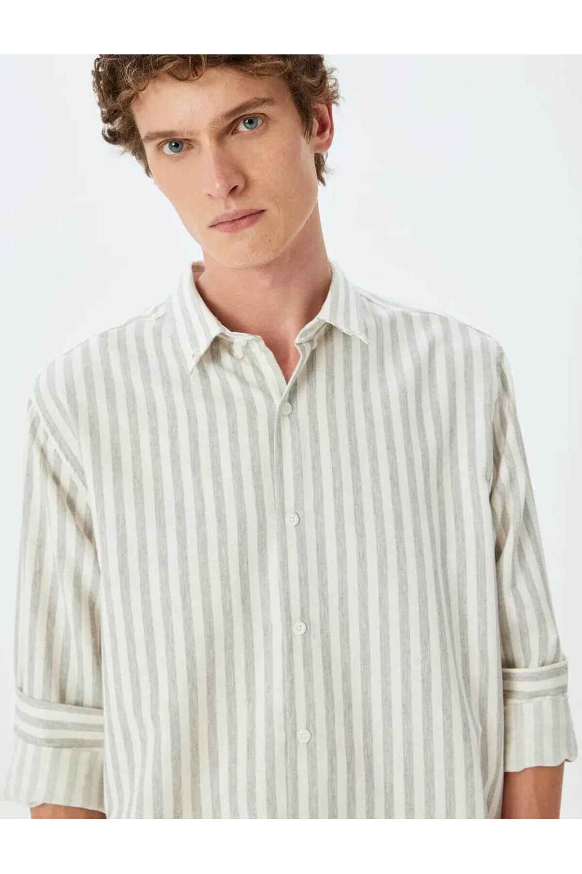 پیراهن مرد خاکستری راه راه باریک 5SAM60004HW