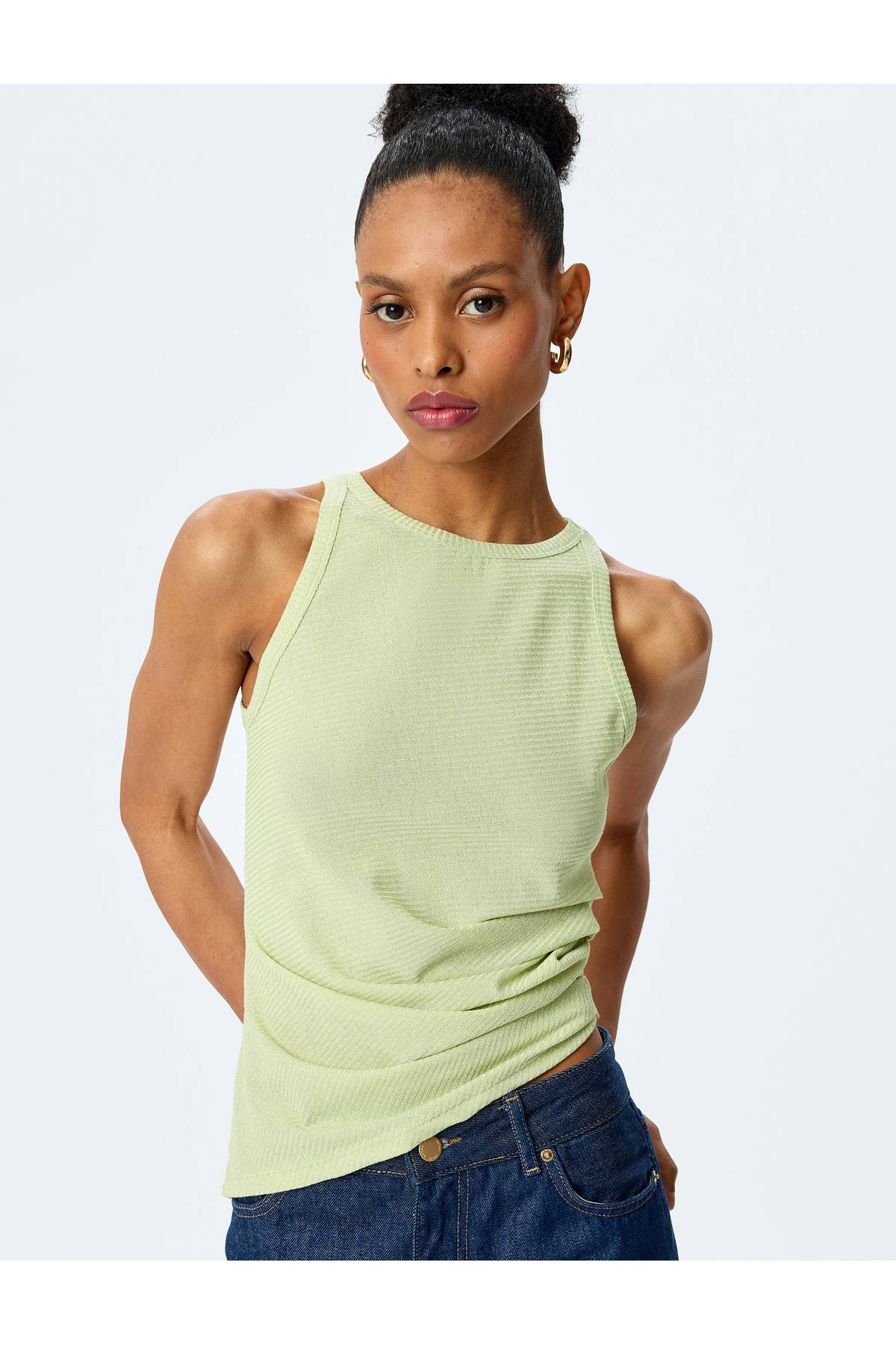 بلوز آستین دار یقه دار ویسکوز باریک