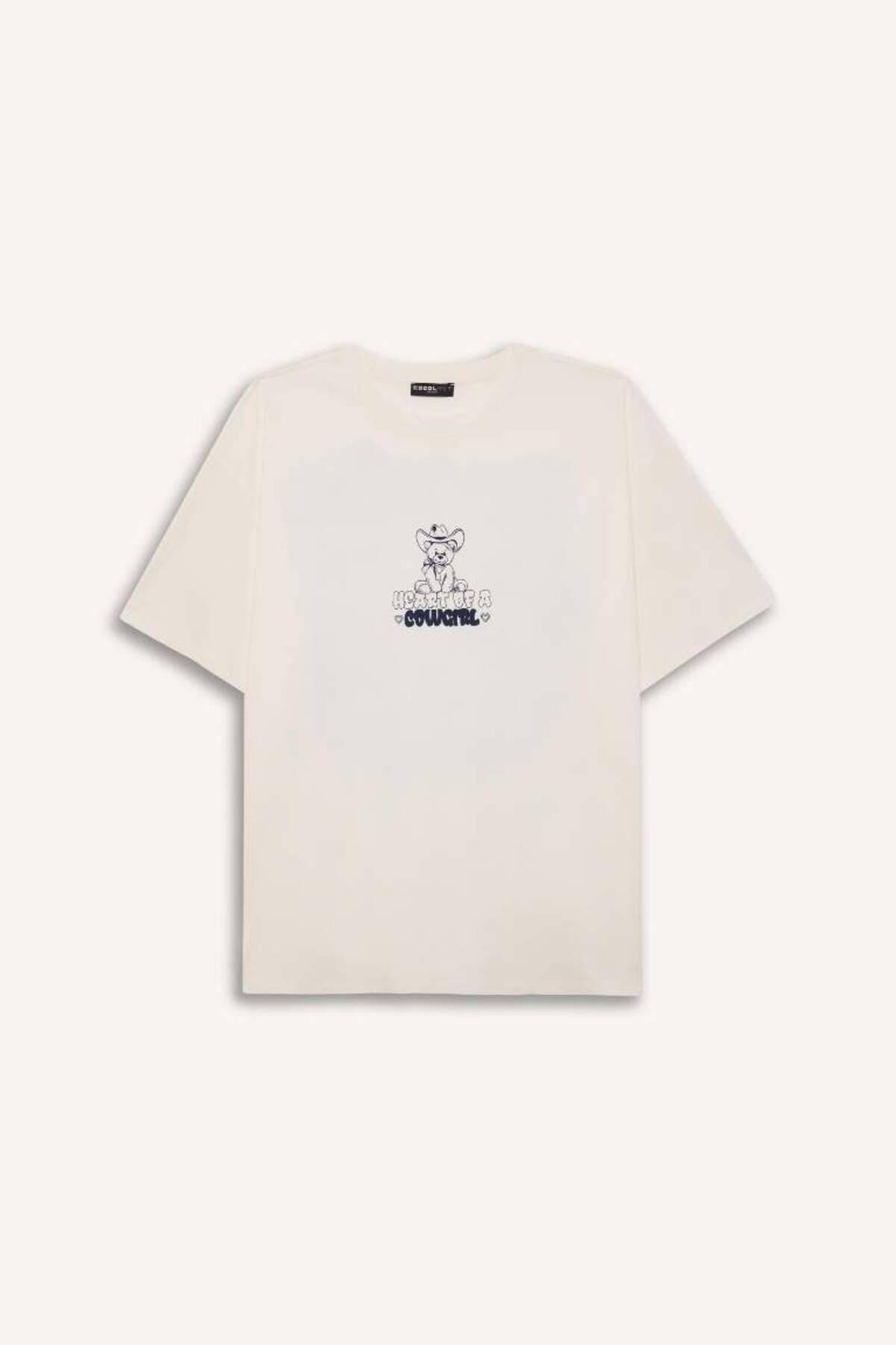 Cool Oversiz Coll Wide Coll Collar Prinked Areeve T -shirt E4683AX