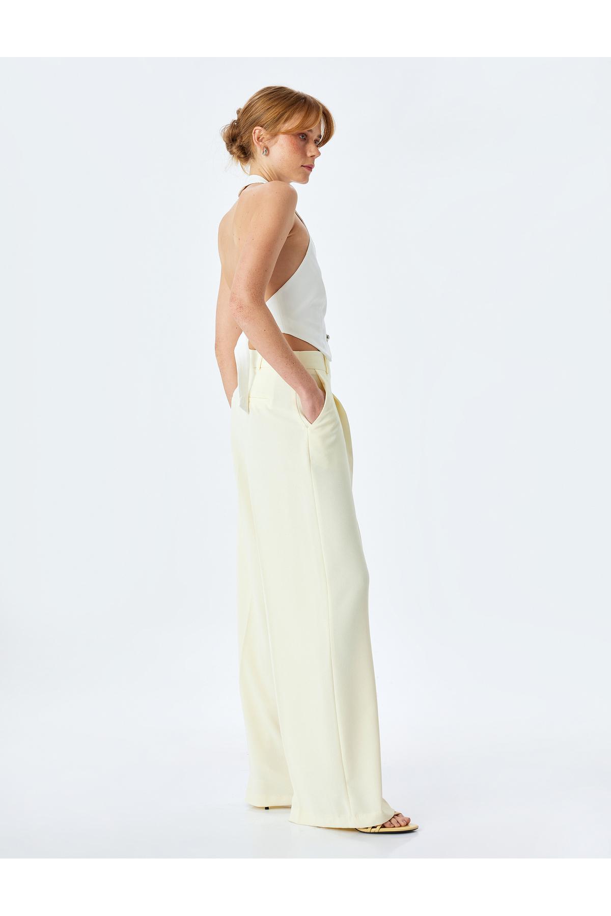 شلوار Palazzo دور کمر جیبی پارچه کرپ