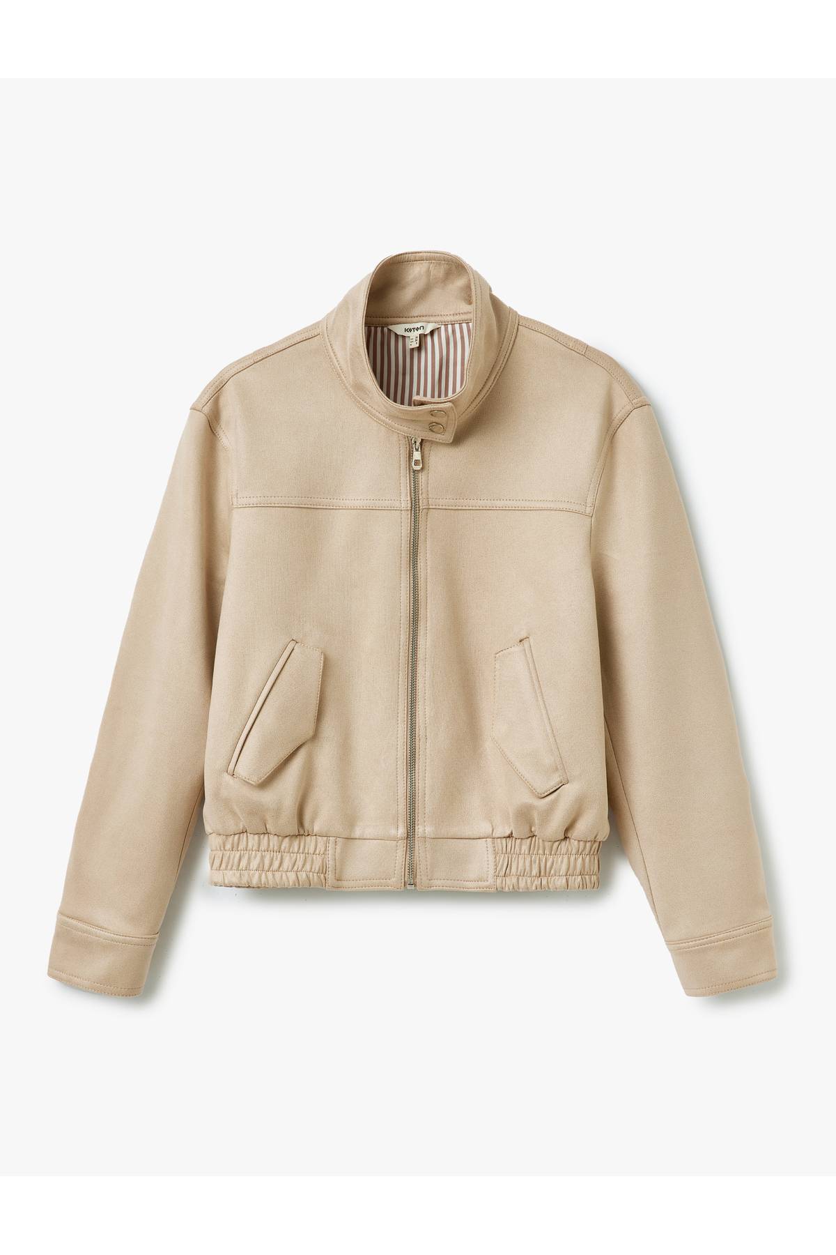 ژاکت جیر یقه ای زیپ دار آستین بلند ژاکت مصنوعی