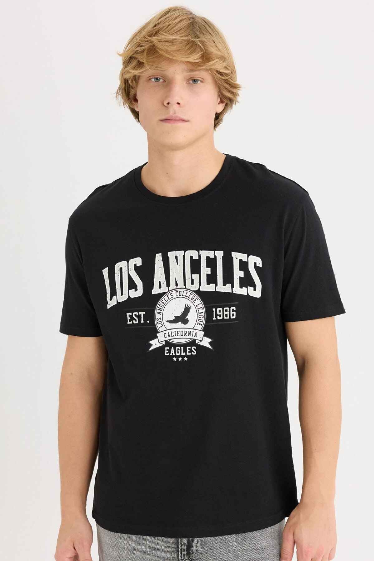 تیشرت آستین کوتاه یقه پرینت معمولی