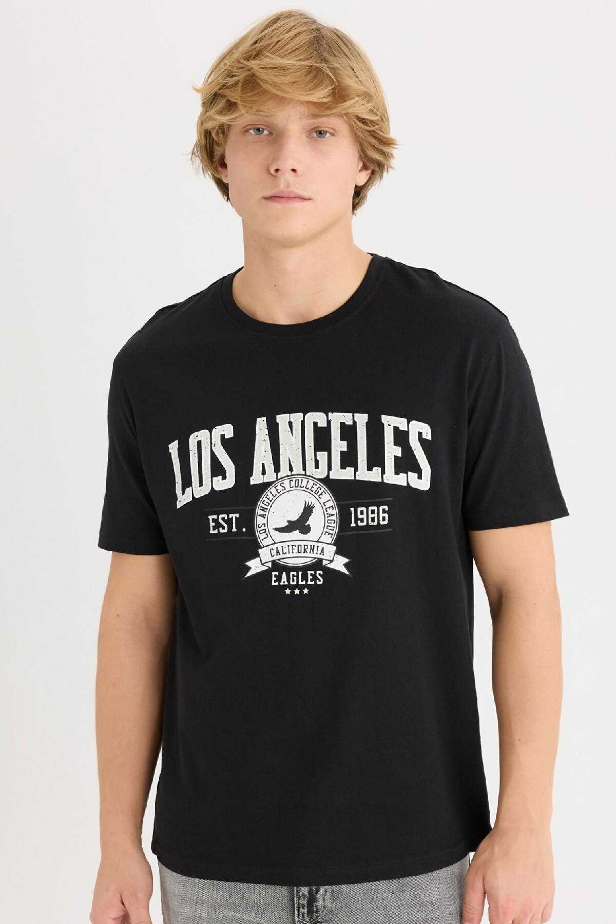 تیشرت آستین کوتاه یقه پرینت معمولی