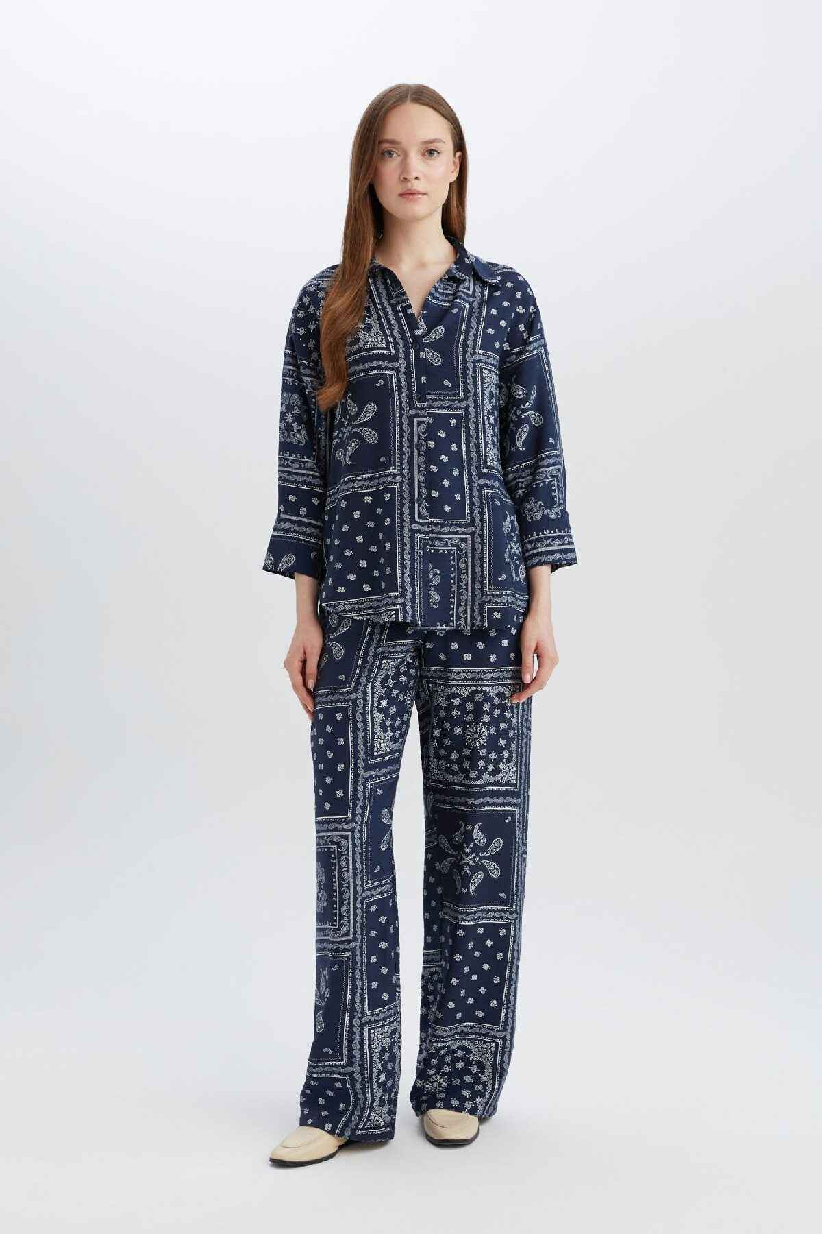 شلوارهای روزانه پاهای پهن بزرگ پراچا با الگوی کمر بالا C4042AX25SP