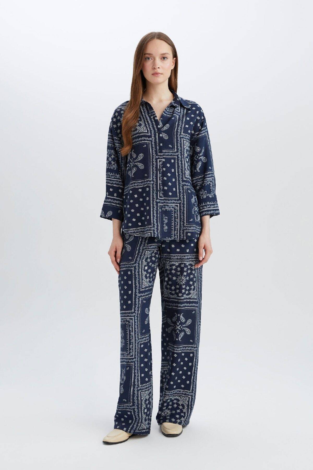 شلوارهای روزانه پاهای پهن بزرگ پراچا با الگوی کمر بالا C4042AX25SP