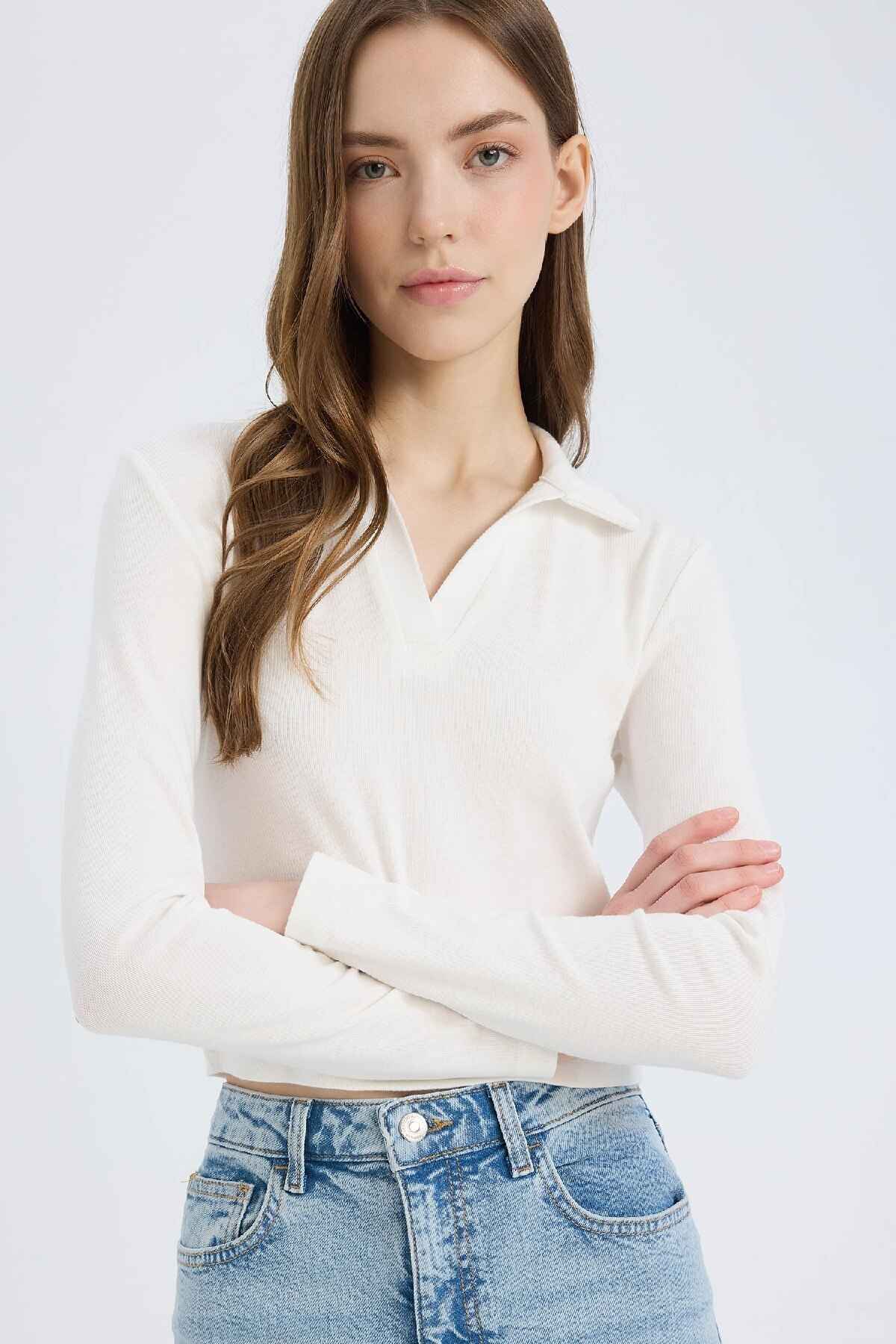 تیشرت آستین بلند یقه پولو ساده ساده