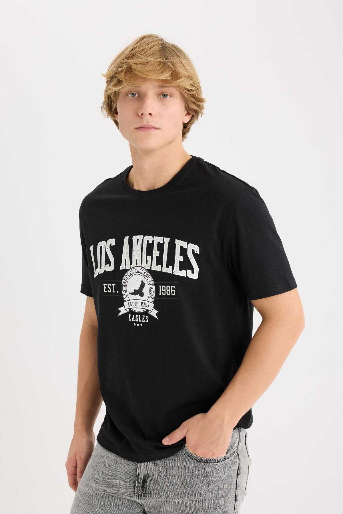 تیشرت آستین کوتاه یقه پرینت معمولی