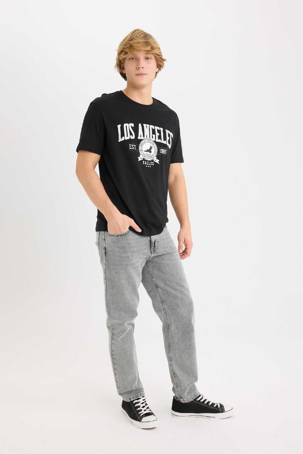 تیشرت آستین کوتاه یقه پرینت معمولی