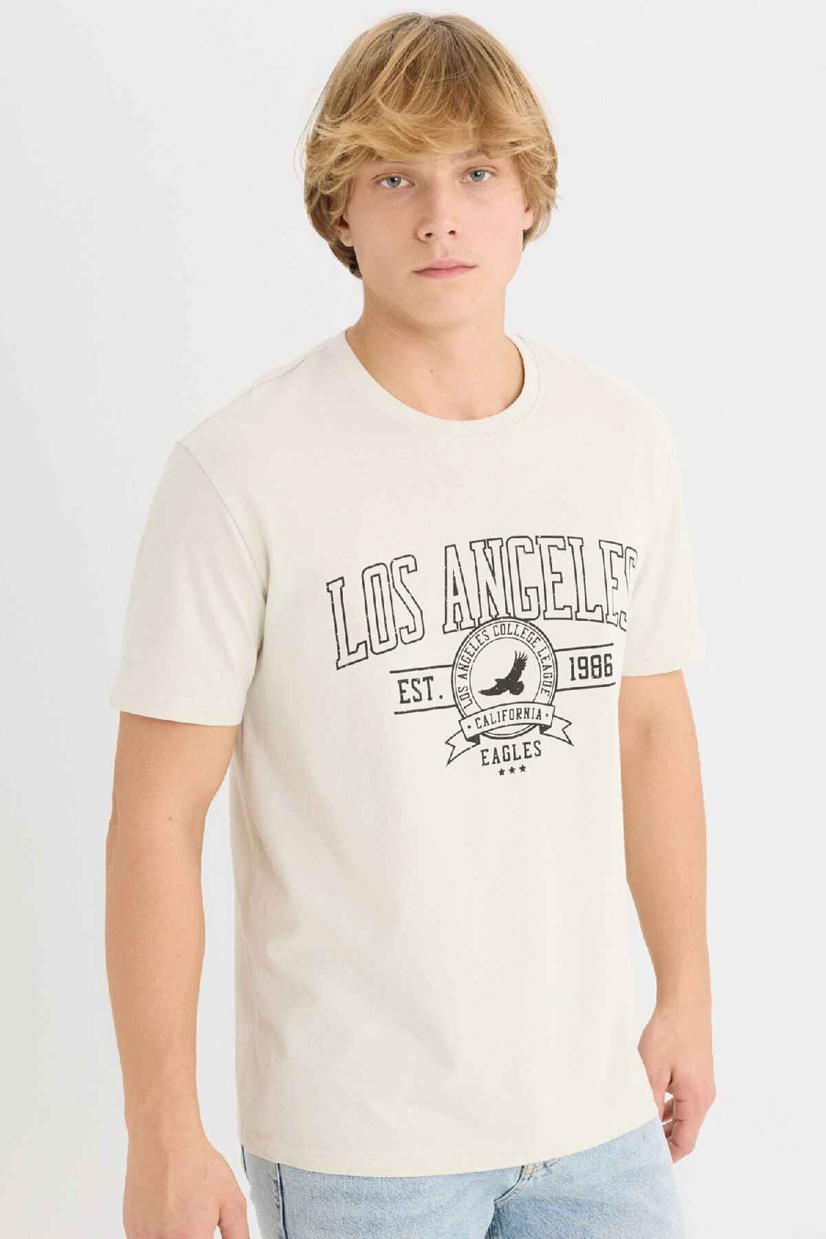 تیشرت آستین کوتاه یقه پرینت معمولی