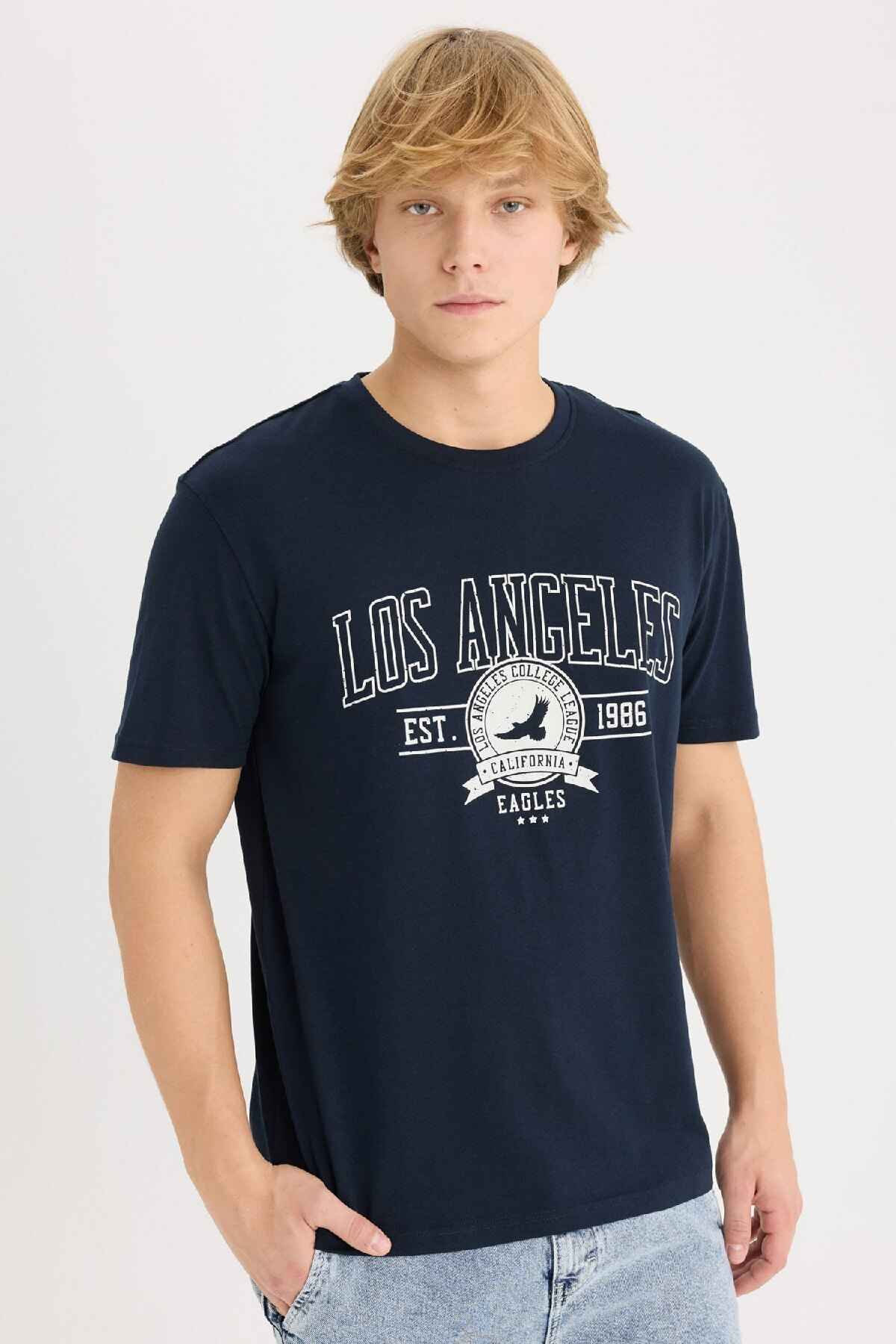 تیشرت آستین کوتاه یقه پرینت معمولی