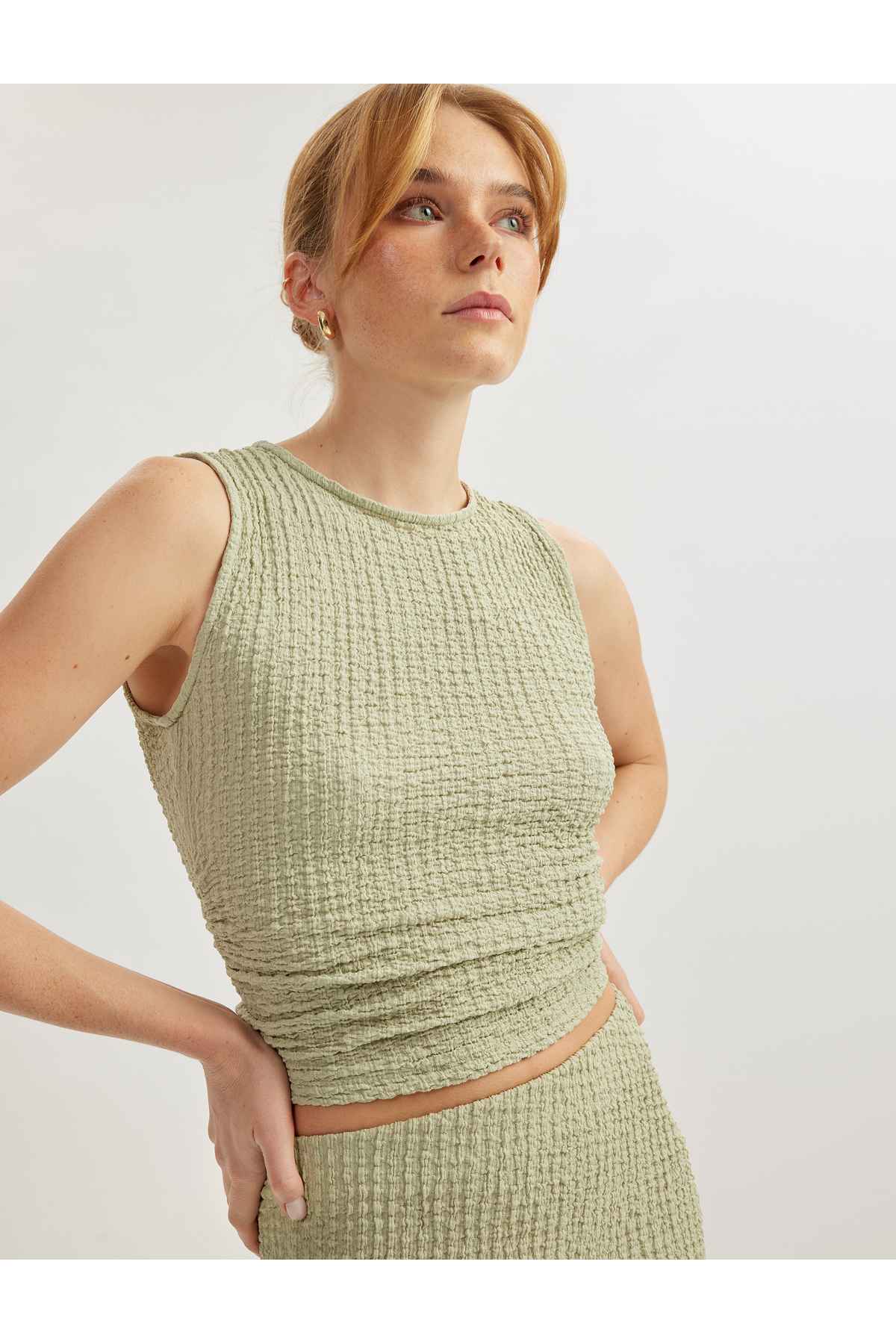 بلوز بدون آستین یقه دوچرخه تناسب باریک تناسب