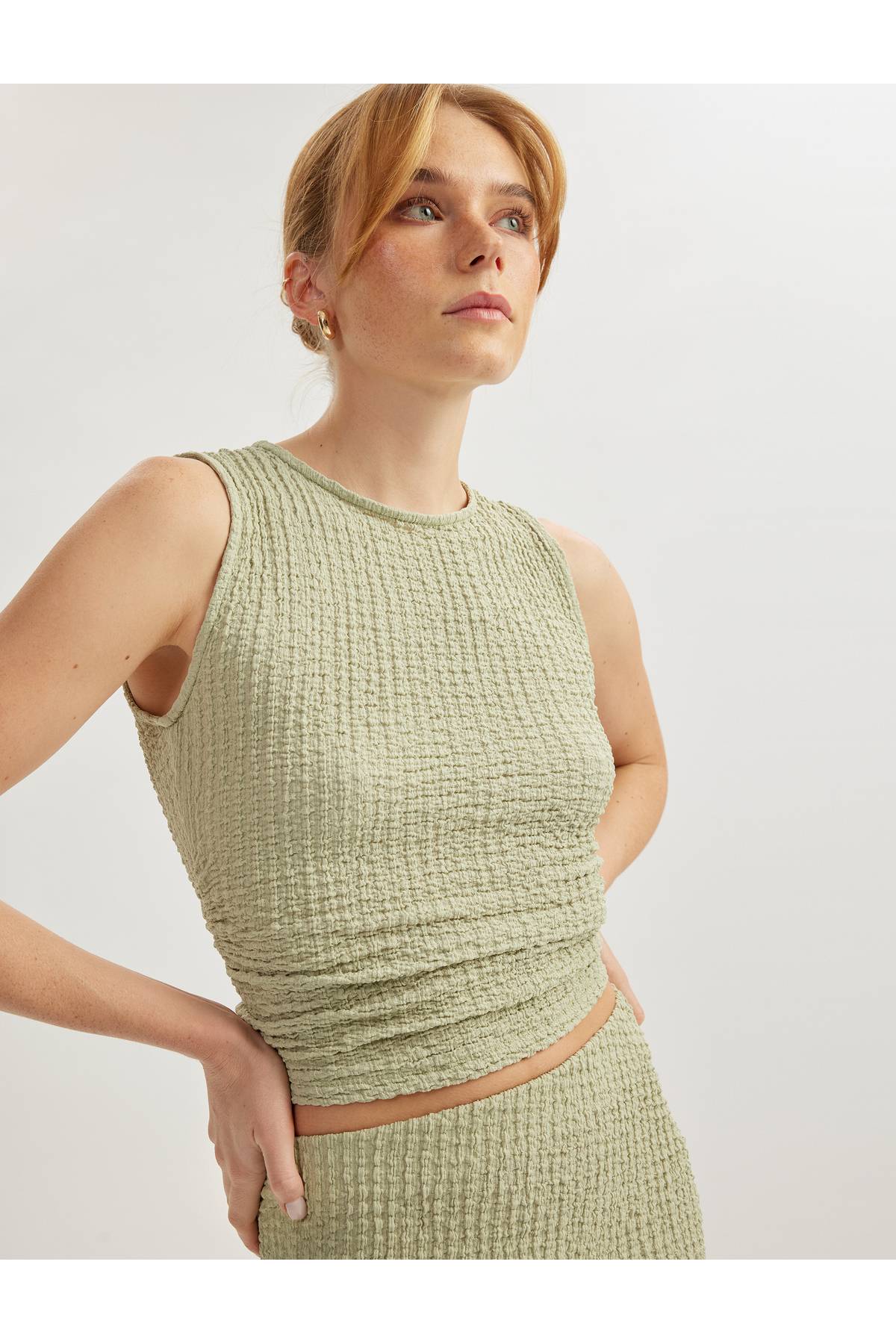 بلوز بدون آستین یقه دوچرخه تناسب باریک تناسب